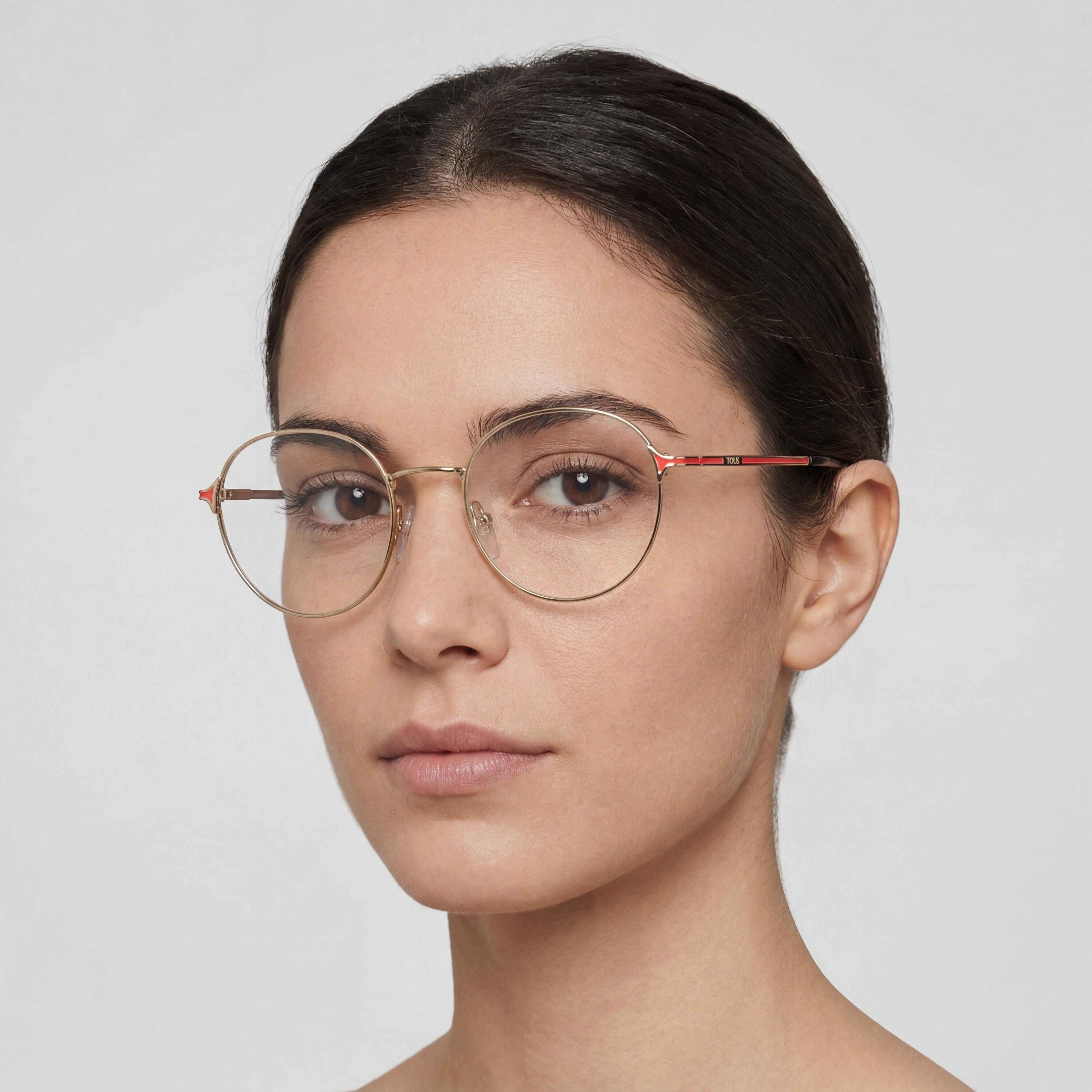 Tous classical Women's Rounded Stainless Steel Eyeglasses Shiny Rose Gold with Orange Transparent Lens 49mm, Photo 4