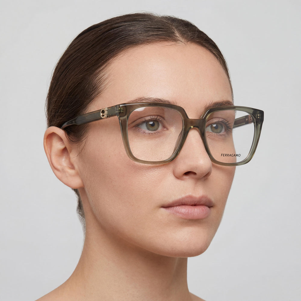 Ferragamo Casual Women's Transparent Khaki Ophthalmic Eyeglasses 55-18-145
