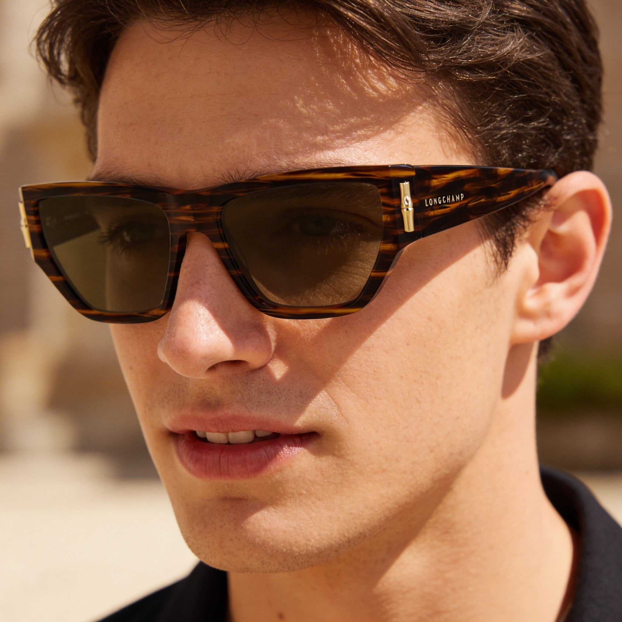 Longchamp Modern LO774S Men's Sunglasses with Striped Brown Modified Rectangle Frame 54-17-140mm, Photo 4