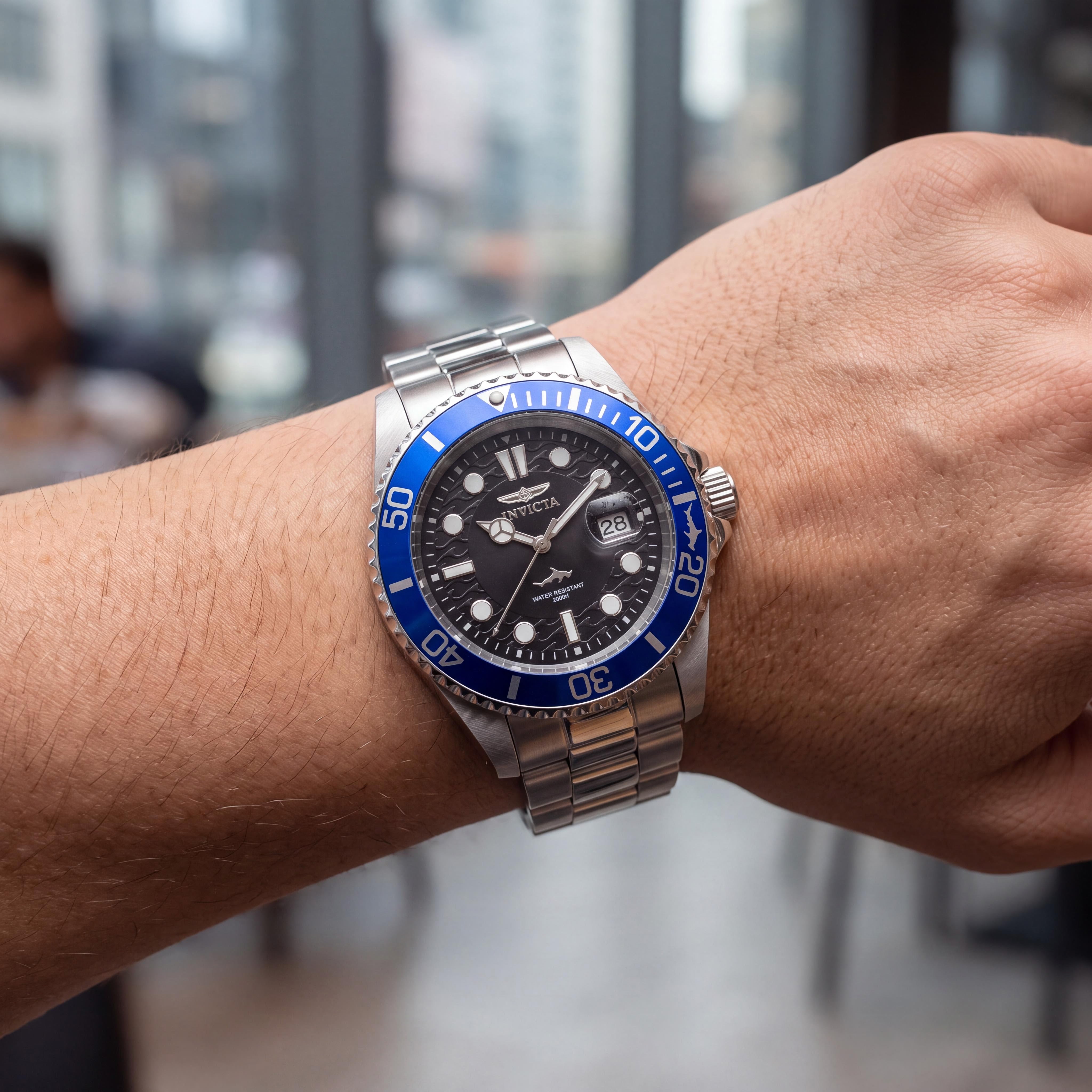 Reloj Invicta Pro Diver 50828 para hombre, acero inoxidable plateado, esfera negra, 42 mm, resistente al agua 200 M, Photo 3