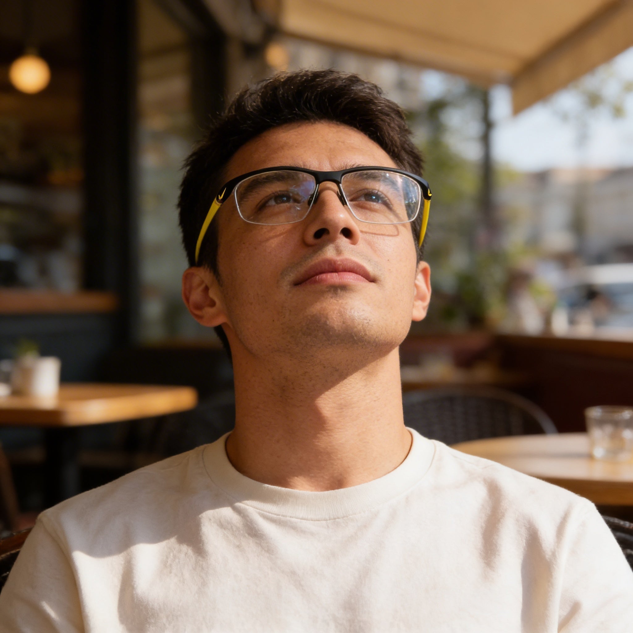 Nike Men's 7070/3 Plastic Frame Eyeglasses, Matte Black Sonic Yellow with non- Clear Polycarbonate Lenses, 57-15-135, Photo 4