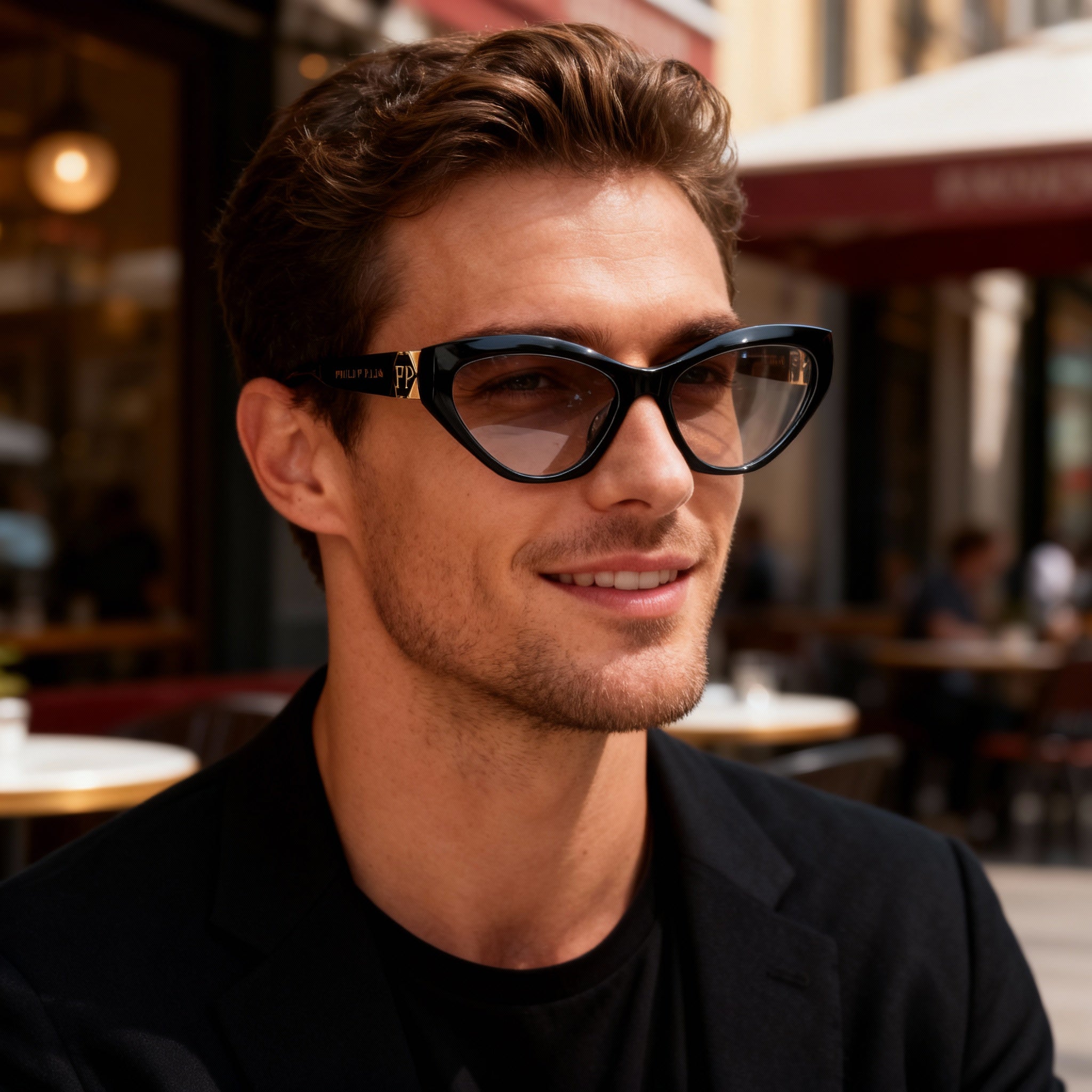 Philipp Plein Vpp069s Men's Black Acetate Lightweight Optical Eyeglass Frames, Lens 55mm Bridge 18mm Temple 140mm, Photo 5