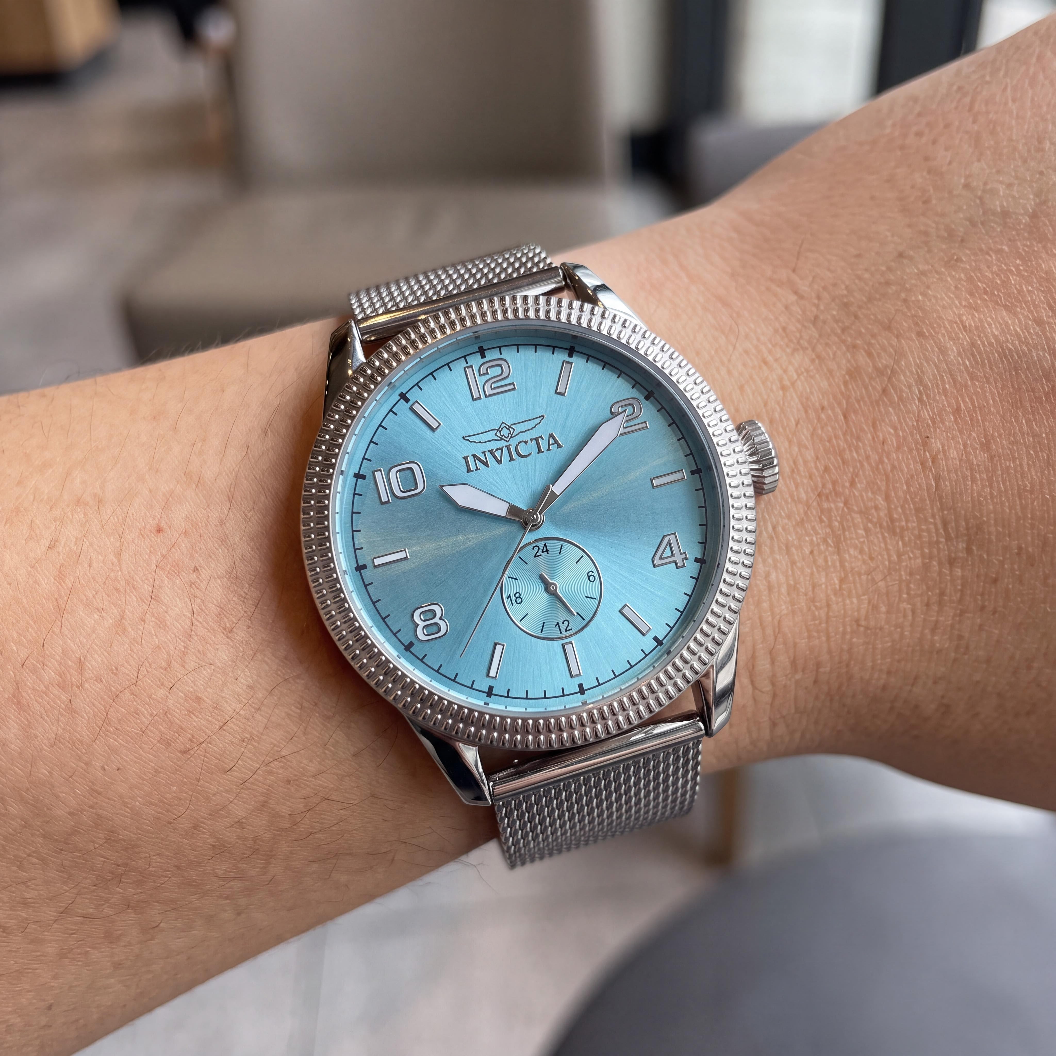 Invicta Vintage 48914 Men's Silver-Tone Stainless Steel Blue Dial Quartz Movement Bracelet Wrist Watch 44mm, Photo 4