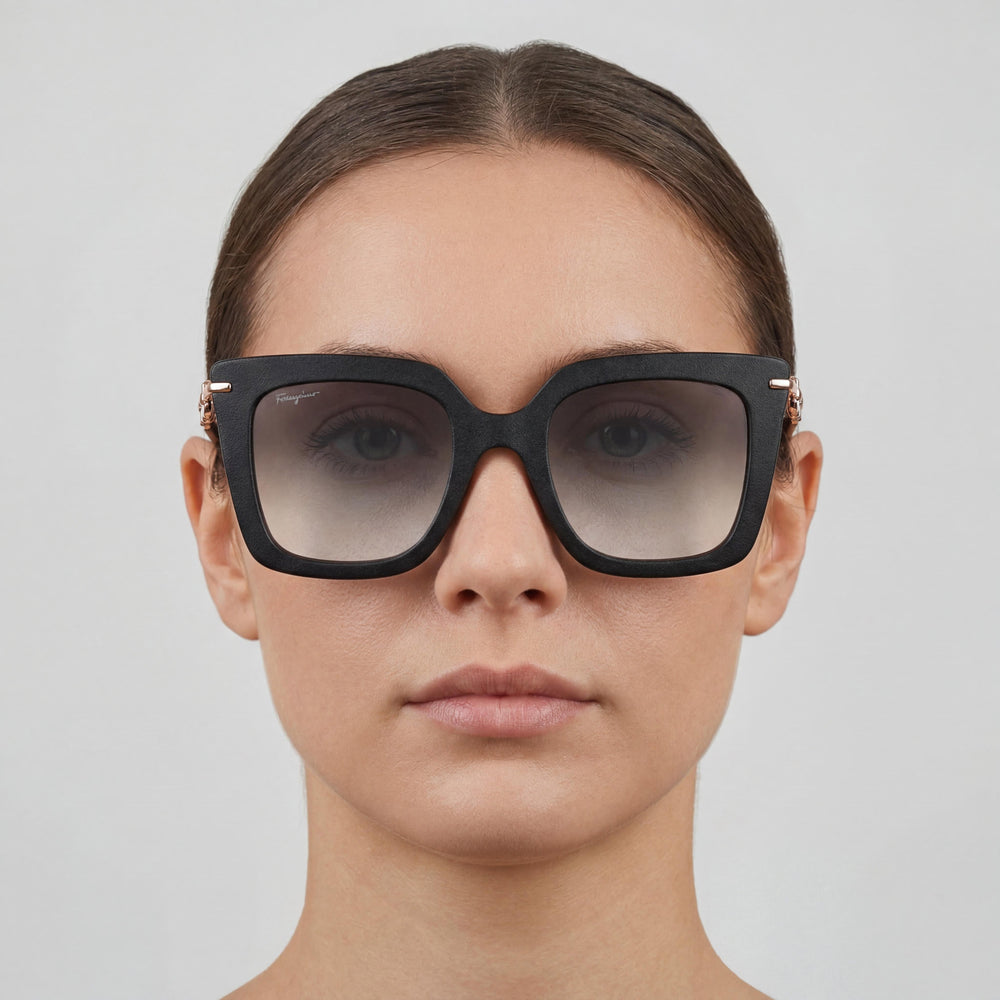 Salvatore Ferragamo SF1041S Modern Women's Black Alloy Steel Butterfly Grey Gradient Sunglasses 51mm