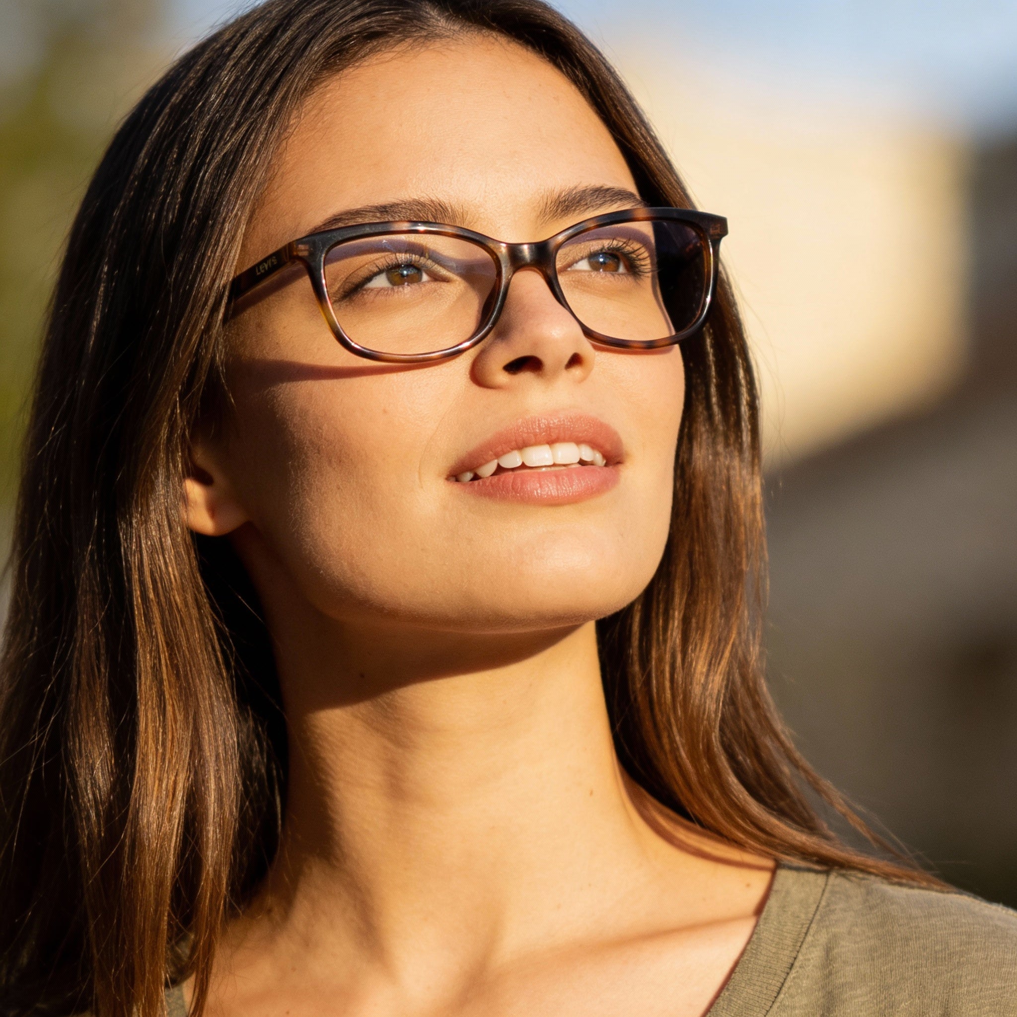 Montura de gafas graduadas rectangulares Levi's 1017 para mujer, color eco PMMA Havana, 51 mm, Photo 5