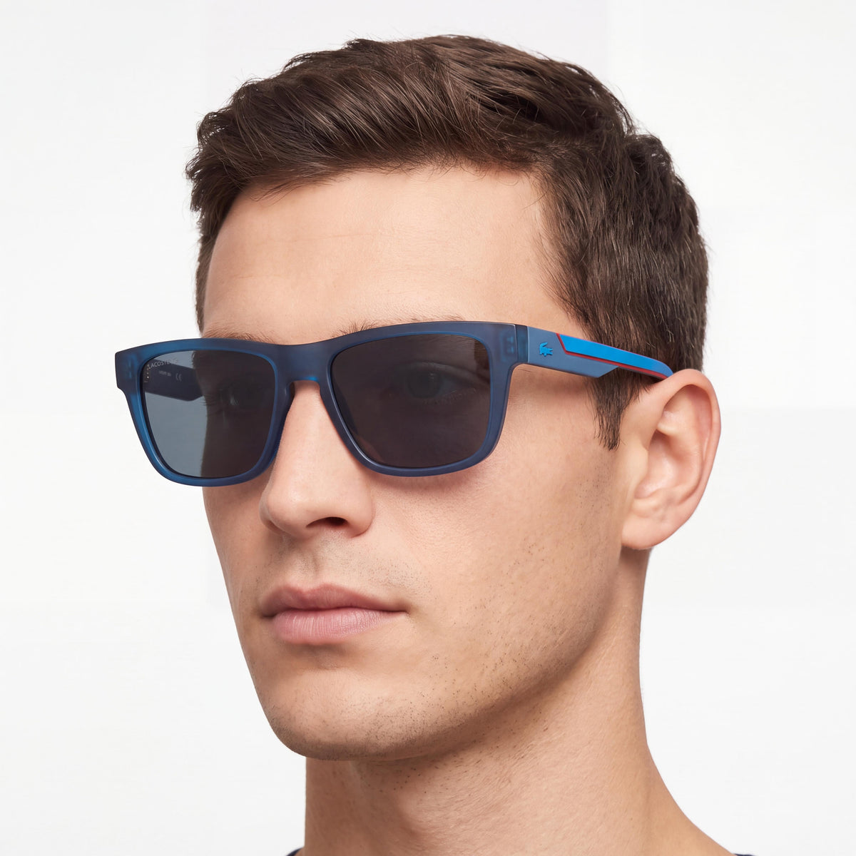 Gafas de sol Lacoste L6058s para hombre con montura de plástico azul mate, lentes azules sólidas y protección UV, 54 mm, Photo 5
