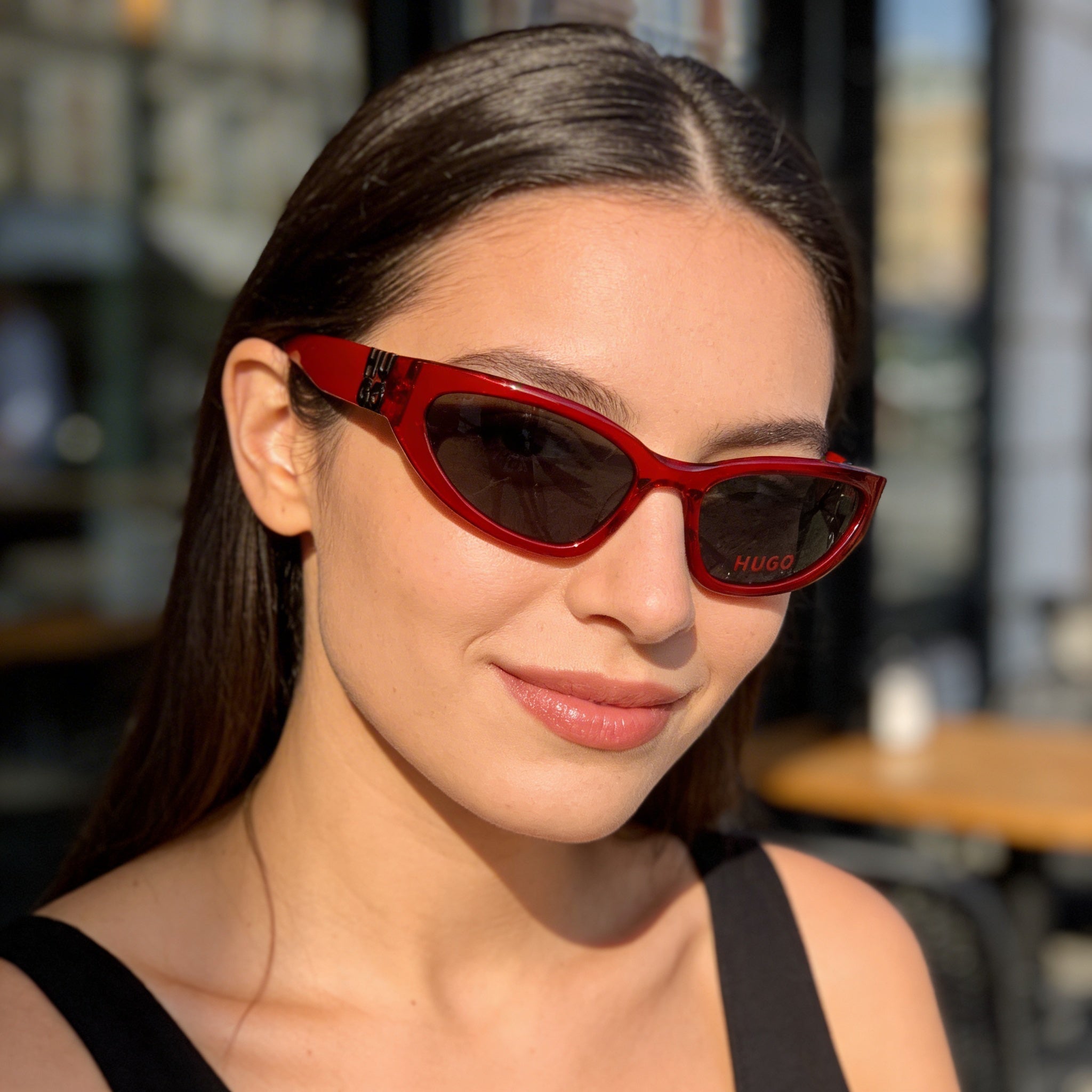 Hugo Boss Modern Unisex Red Plastic Frame Sunglasses with Grey Lenses, UV Protection, 7-1-4mm, Photo 5