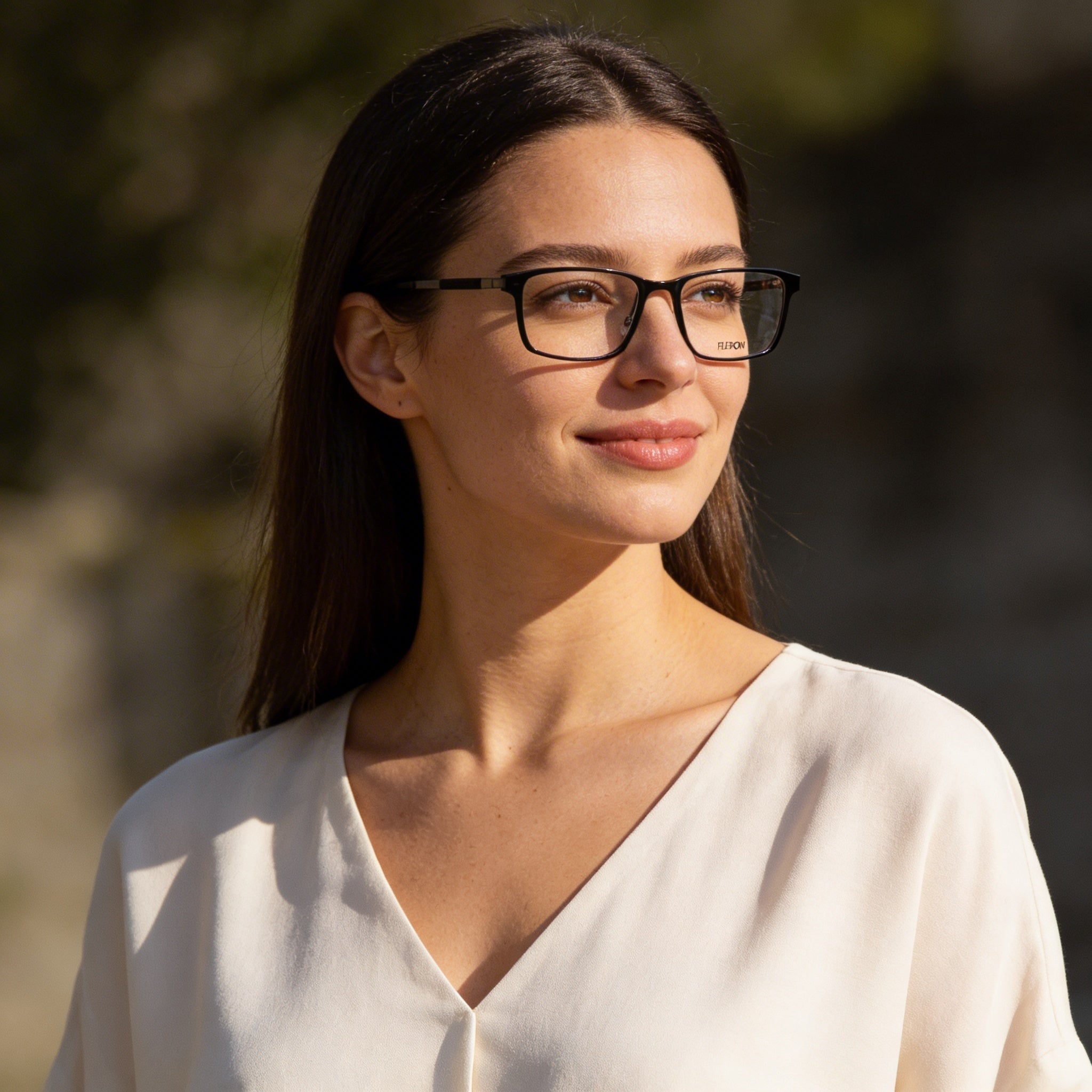 Flexon Modern EP8008 Unisex Full Rim Rectangle Metal Eyeglasses Frame Shiny Black 55-19-145, Photo 4