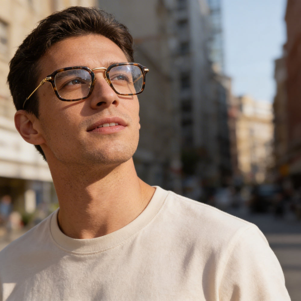 Police Casual Men's Rose Gold Metal Eyeglass Frame with Clear Lenses, 50mm Lens Width, 21mm Bridge, 145mm Temple