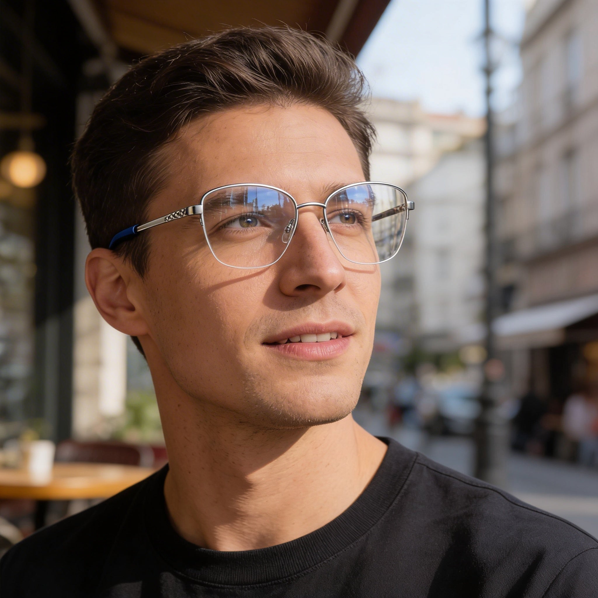 Adensco Ad 252 Men's Blue Metal Frame Eyeglasses with Clear Polycarbonate Lenses (53-17-140), Photo 4