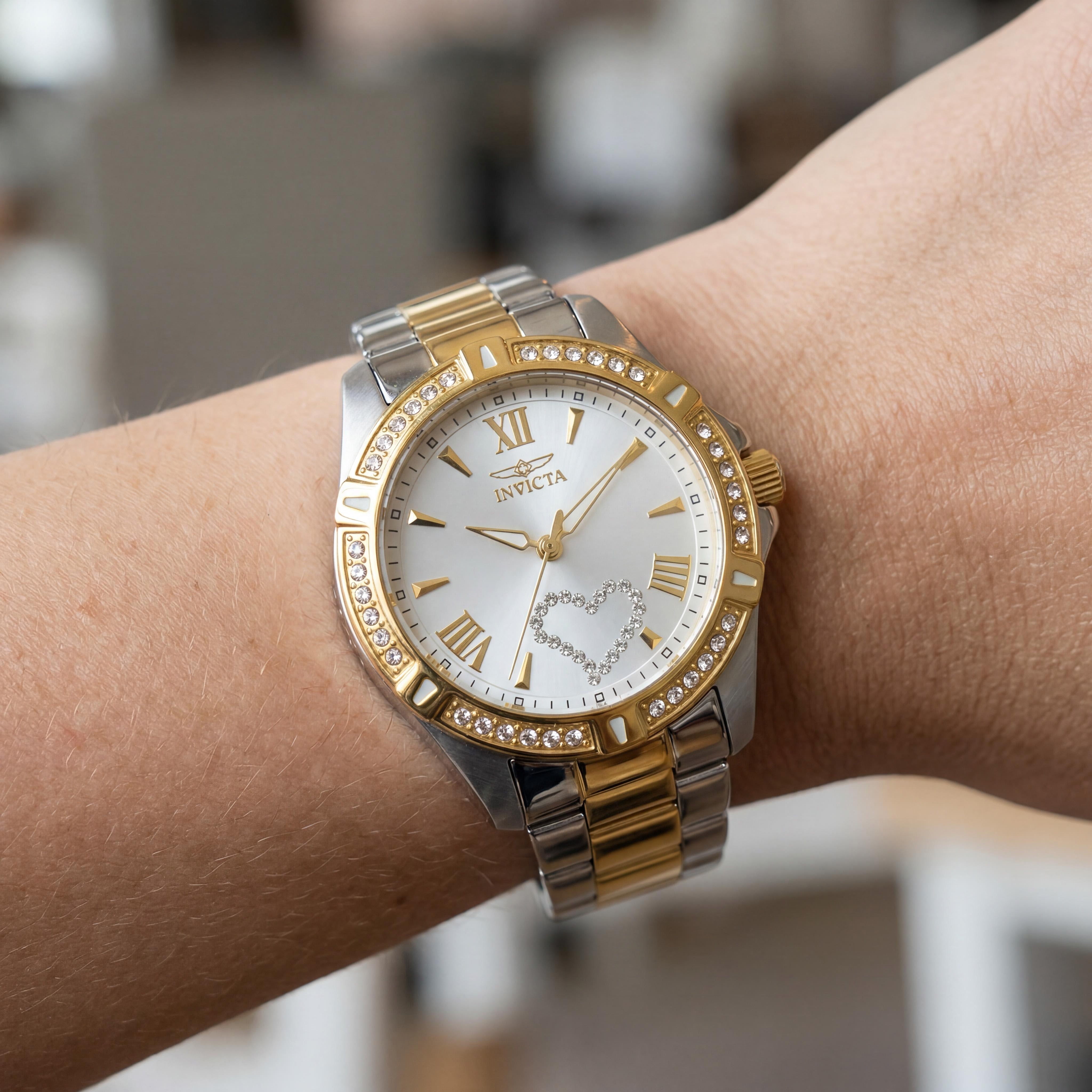 Invicta Women's 21418 Two Tone Stainless Steel Silver Dial Crystal Accented Bezel 34.5mm Water Resistant Watch, Photo 4