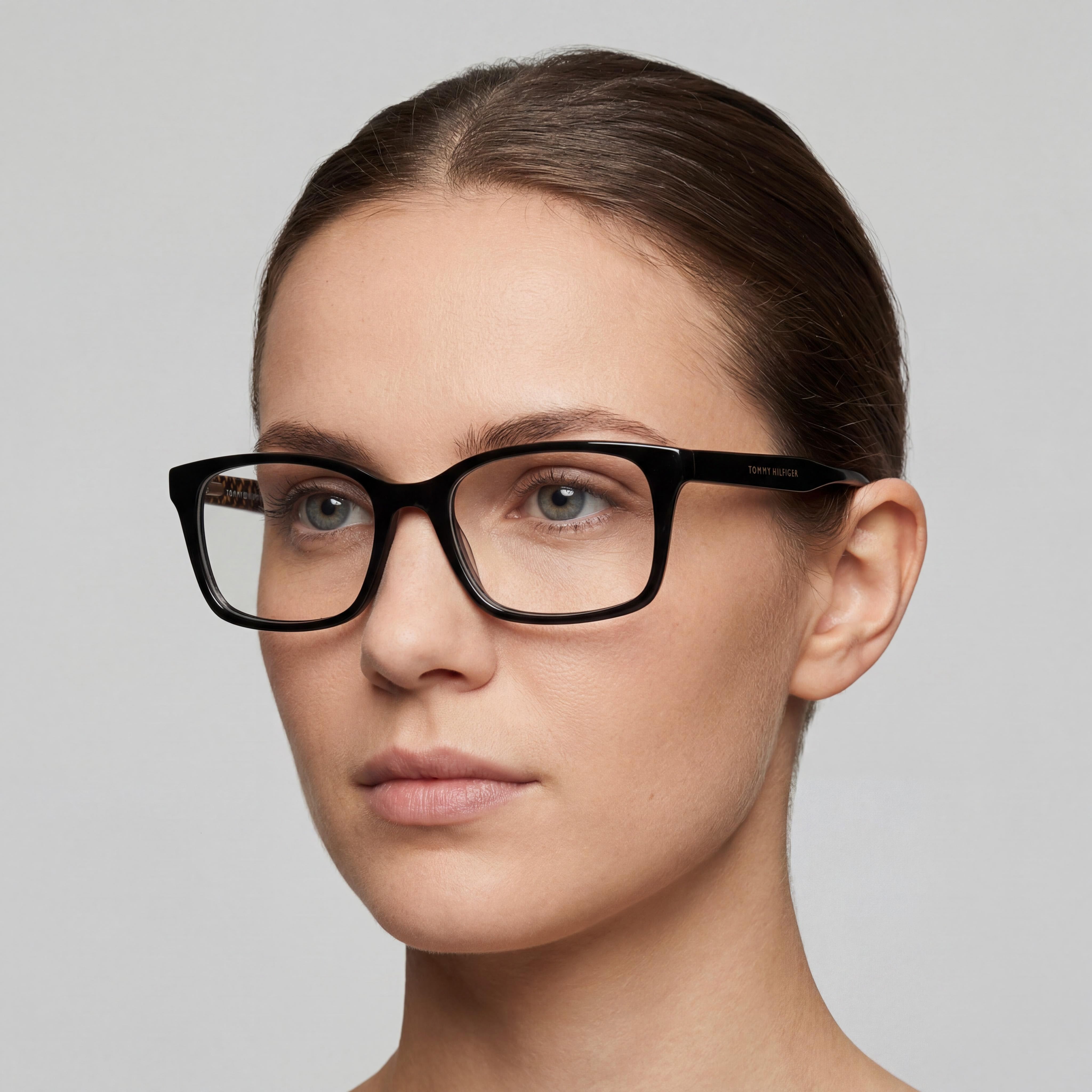Gafas Tommy Hilfiger de acetato para mujer, montura marrón con diseño negro, ancho de lente de 52 mm, Photo 4