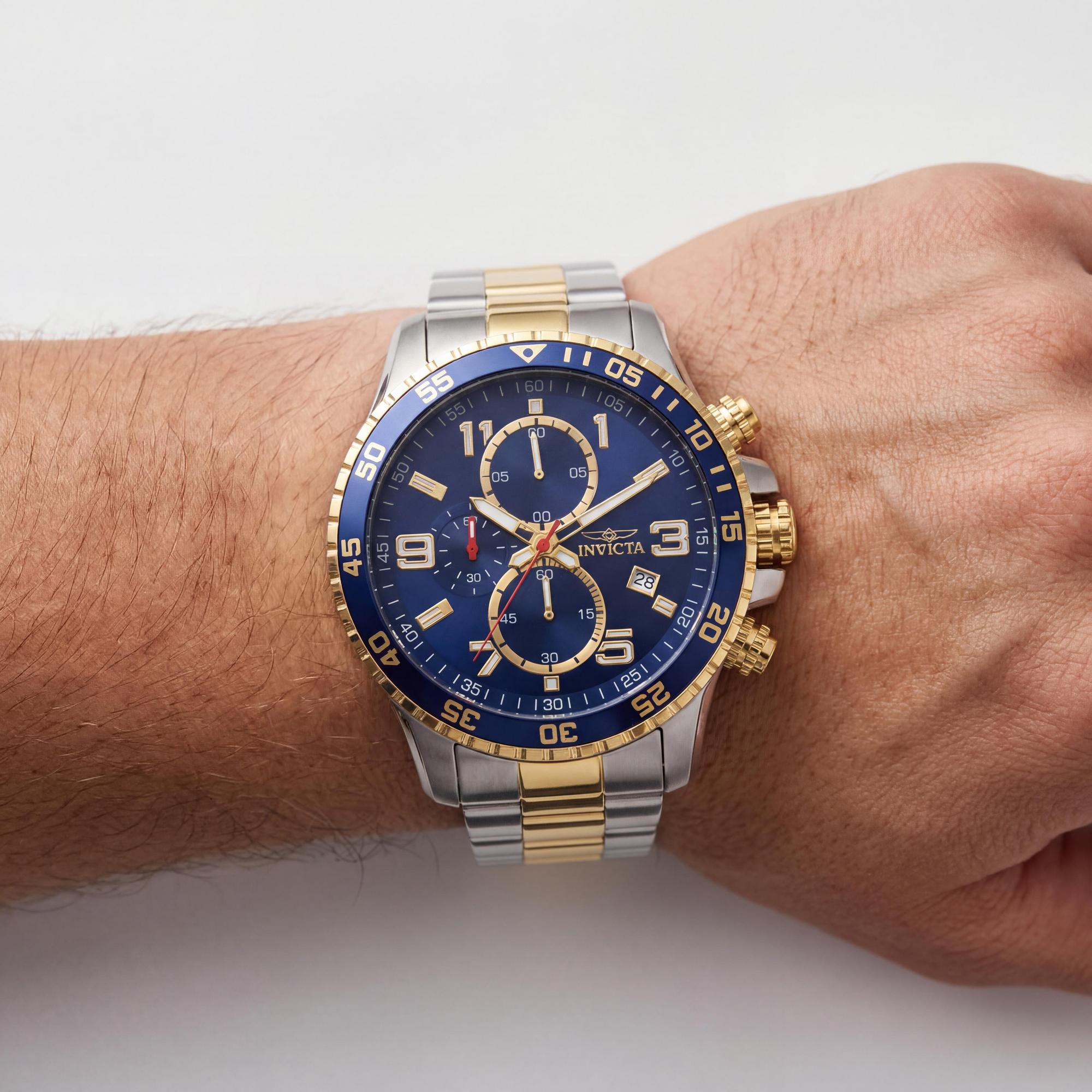 Reloj de cuarzo con cronógrafo unisex Invicta Specialty 36984, acero inoxidable de 45 mm, esfera plateada y azul., Photo 4