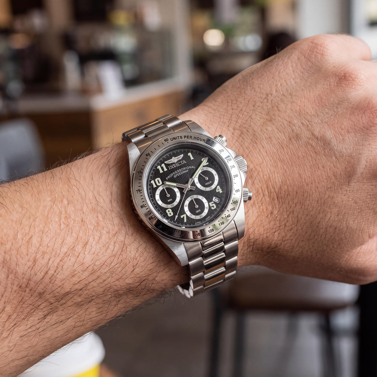 Invicta Reloj de buceo luminoso Speedway Cronógrafo para hombre de 40 mm de acero inoxidable negro y plateado, Photo 3