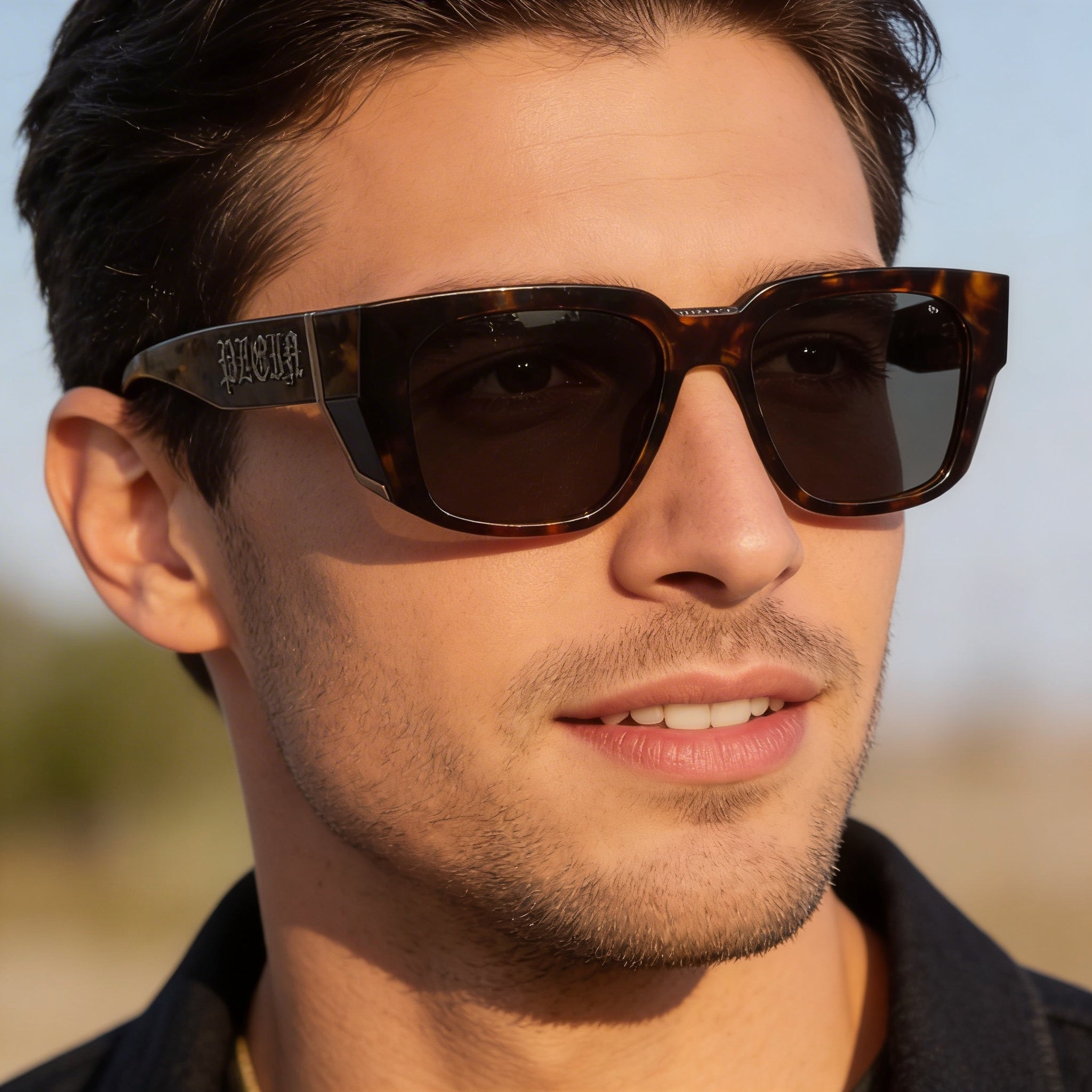 Gafas de sol Philipp Plein Spp130m para hombre, de acero inoxidable, color gris habano oscuro y verde, con protección UV, 54 mm, Photo 3