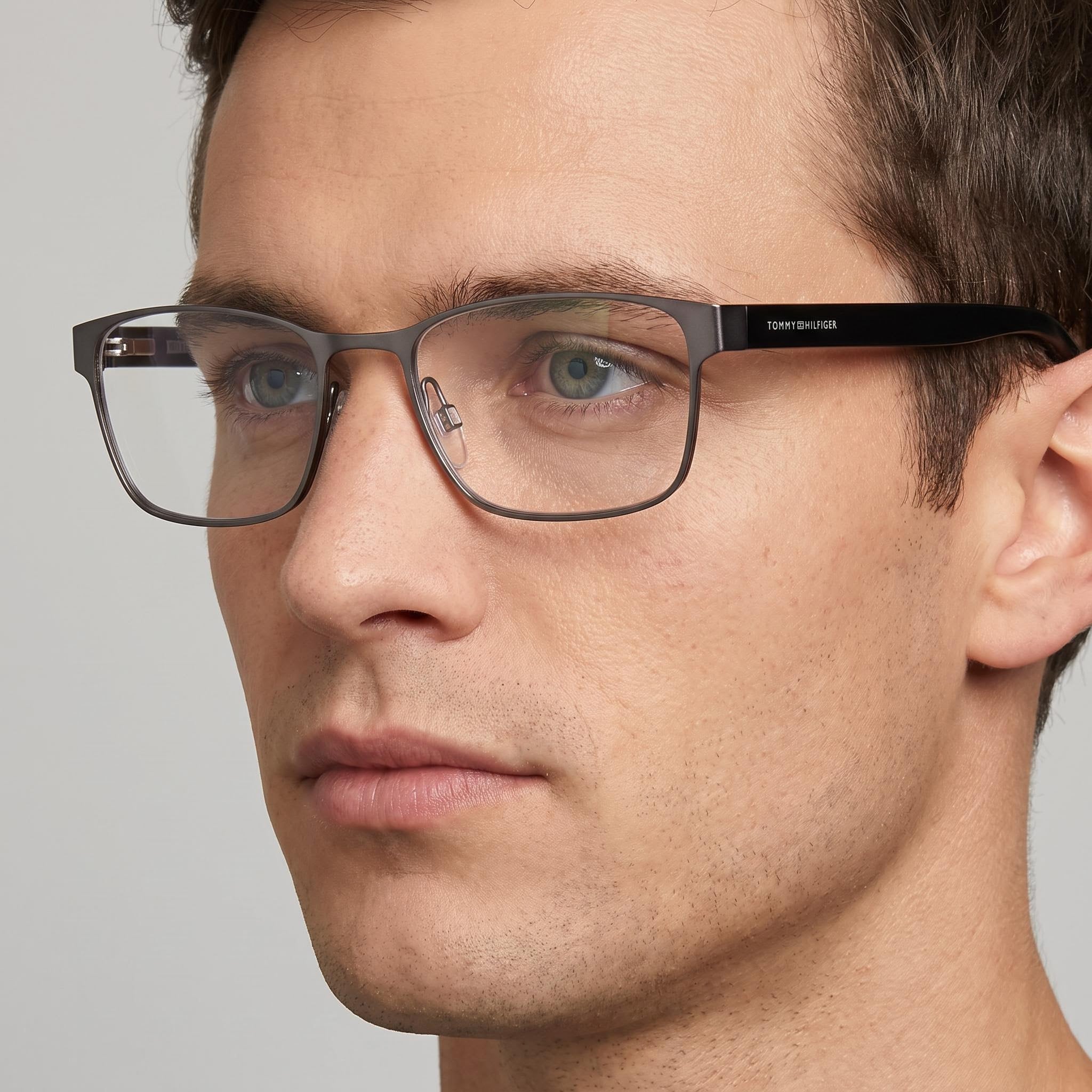 Gafas rectangulares de acero inoxidable semi mate rutenio oscuro Tommy Hilfiger T. Hilfiger 1769 para hombre 55mm, Photo 4