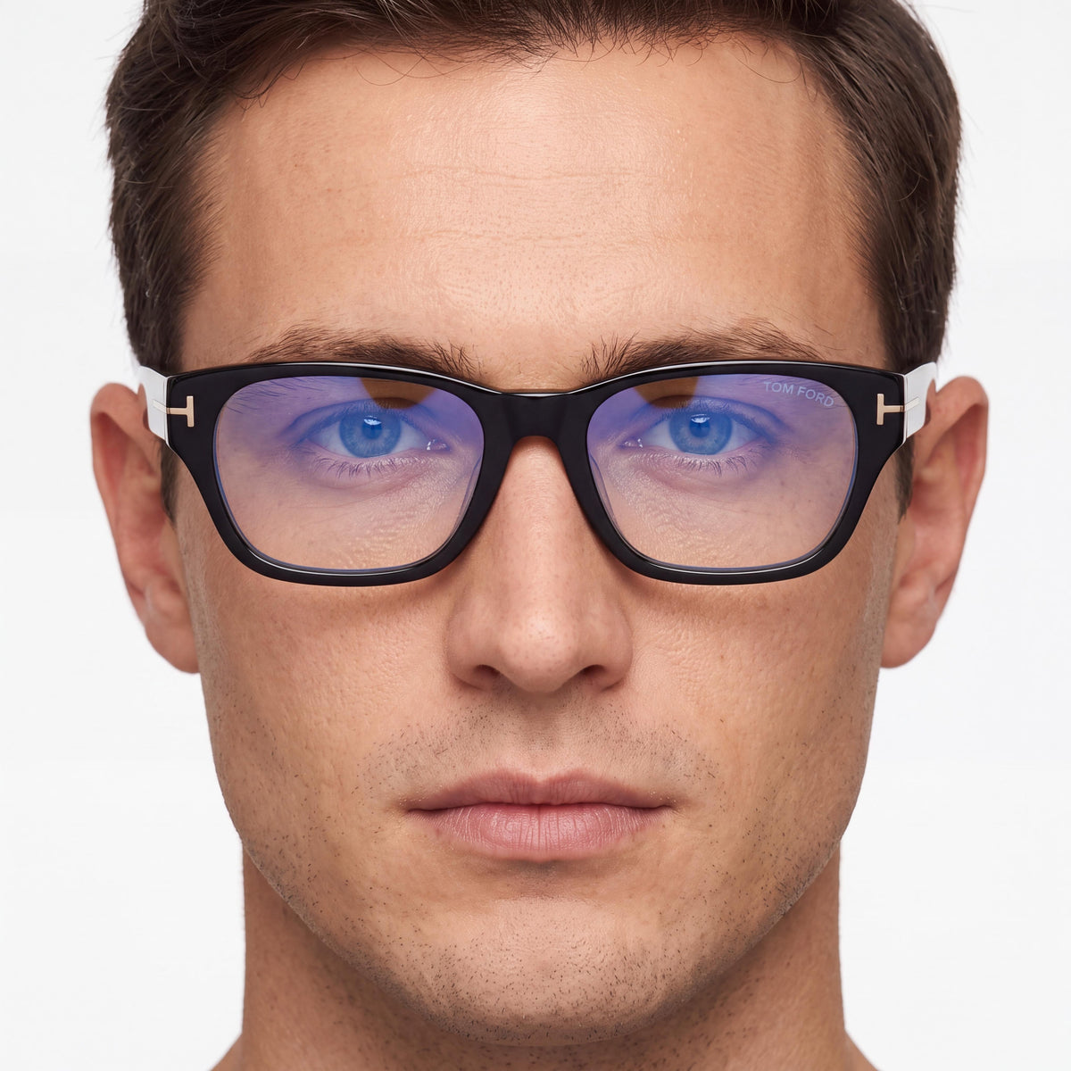 Gafas graduadas de plástico pantografiadas para hombre Tom Ford FT5781-D-B, ajuste asiático, con filtro de luz azul, negro brillante, 54 mm, Photo 3