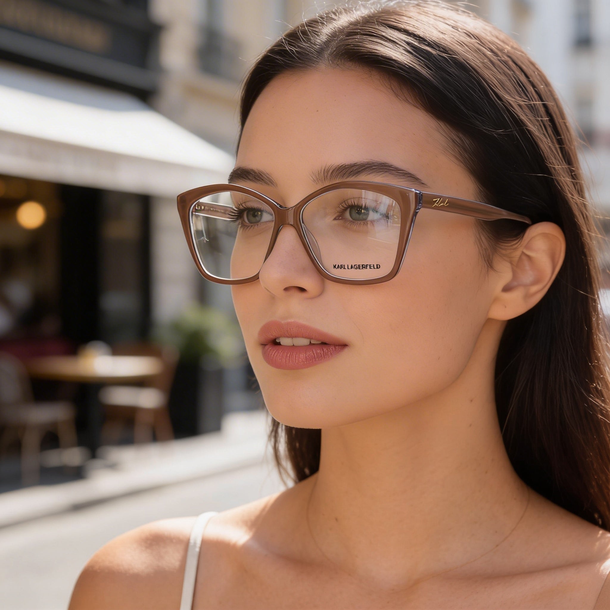 Gafas de sol KARL LAGERFELD KL6064 de estilo casual para mujer, montura de acetato en camello de tres capas, 54 mm, Photo 6