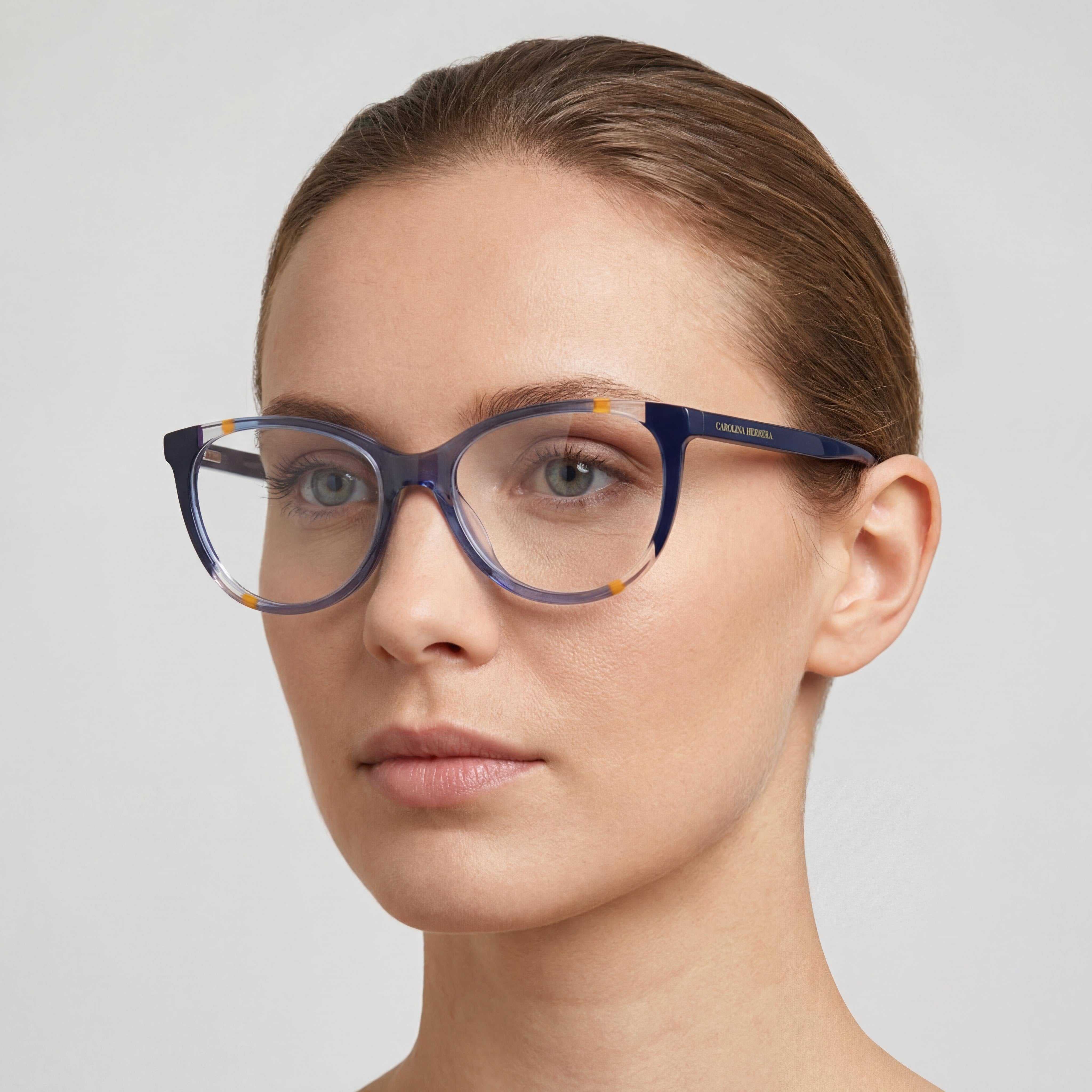 Carolina Herrera CH 0064 Gafas ópticas de acetato azul y naranja para mujer con , tamaño 55-16-145 mm, Photo 4