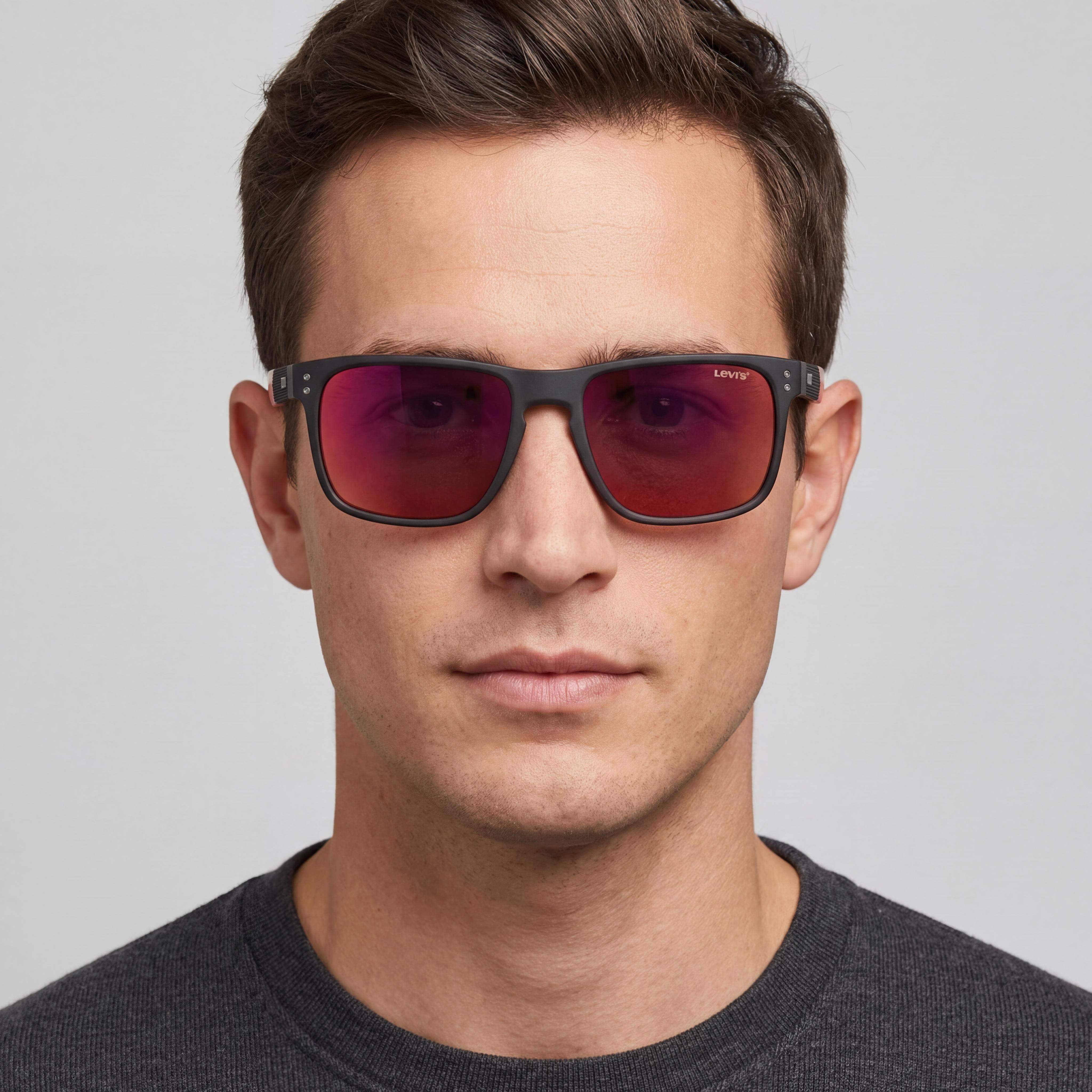 Levi's Gafas de Sol Casuales de Hombre Rojo Mate y Negro ECO POLIAMIDA Multicapa Rojo 56mm, Photo 4