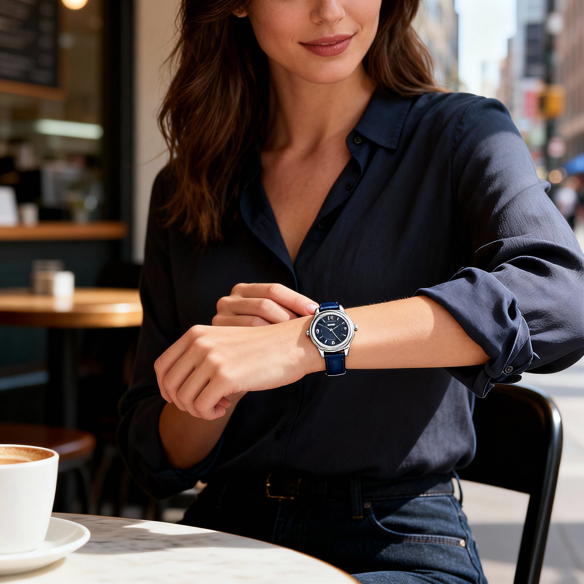 Timex Classic Women's 26mm Silver-Tone Brass Case Black Leather Strap Water Resistant Watch, Photo 5