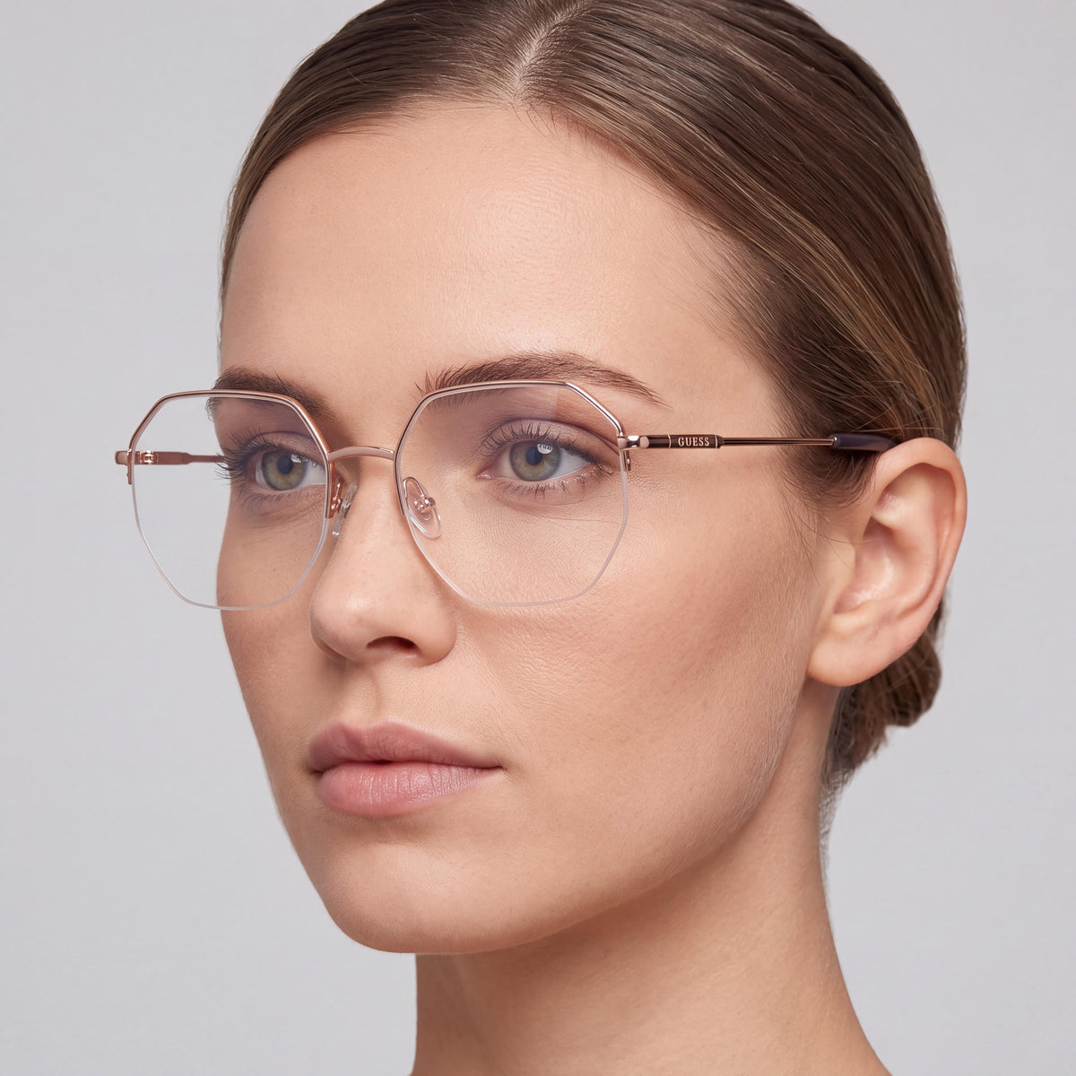 GUESS Gu2935 Montura Óptica Metálica Oro Rosa Brillante para Mujer con Lentes de Policarbonato Oro Rosa Brillante 49-18-140, Photo 4