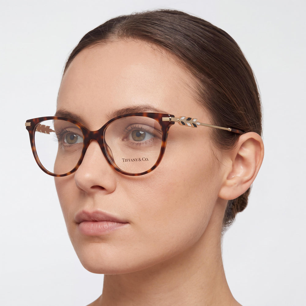 Tiffany & Co. TF2220BF Women's Cat Eye Alternative Fit Plastic Frame Eyeglasses Havana Gold Clear 52