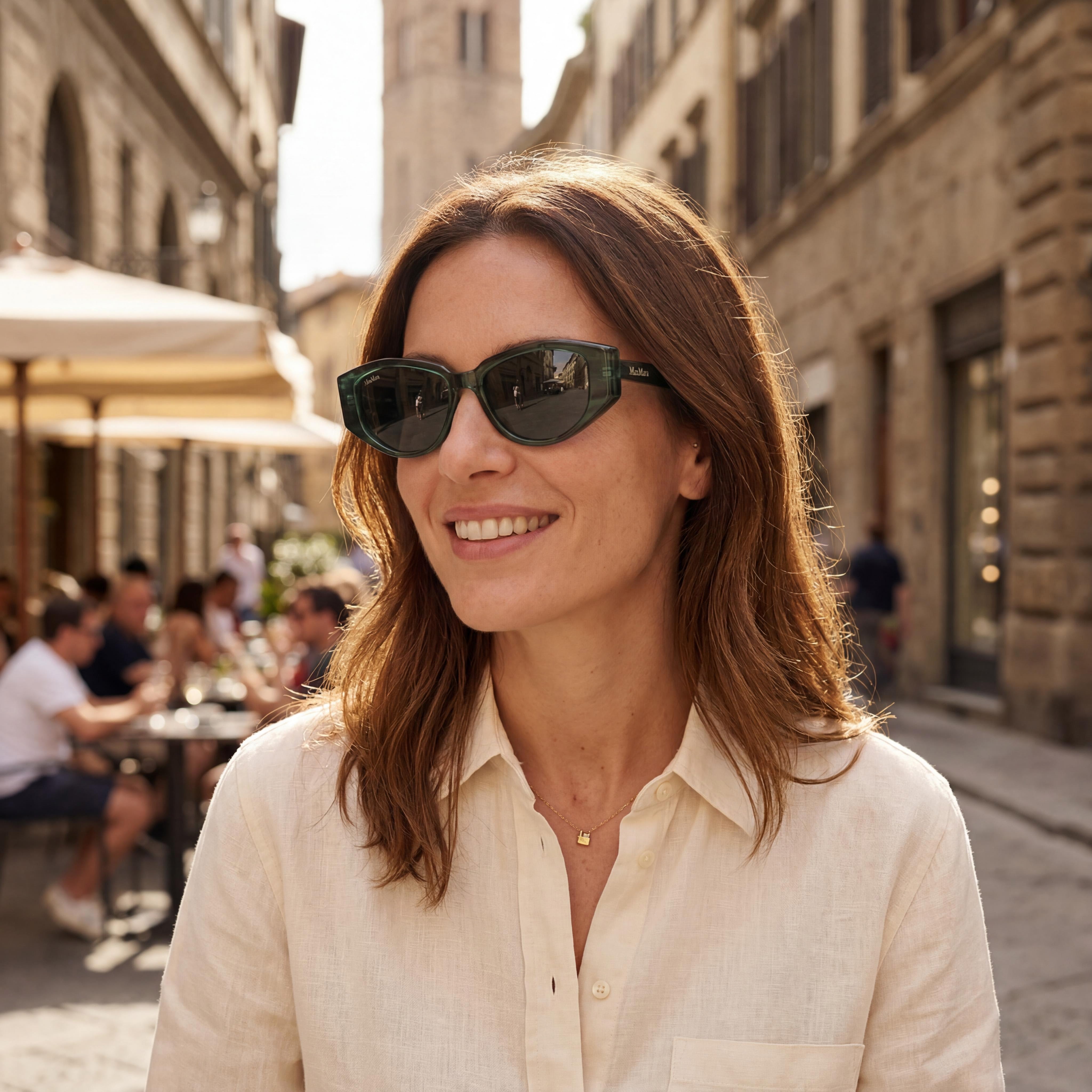 Gafas de sol informales MaxMara para mujer con montura de acetato verde oscuro, lentes verdes y protección UV 400 de 52 mm, Photo 6