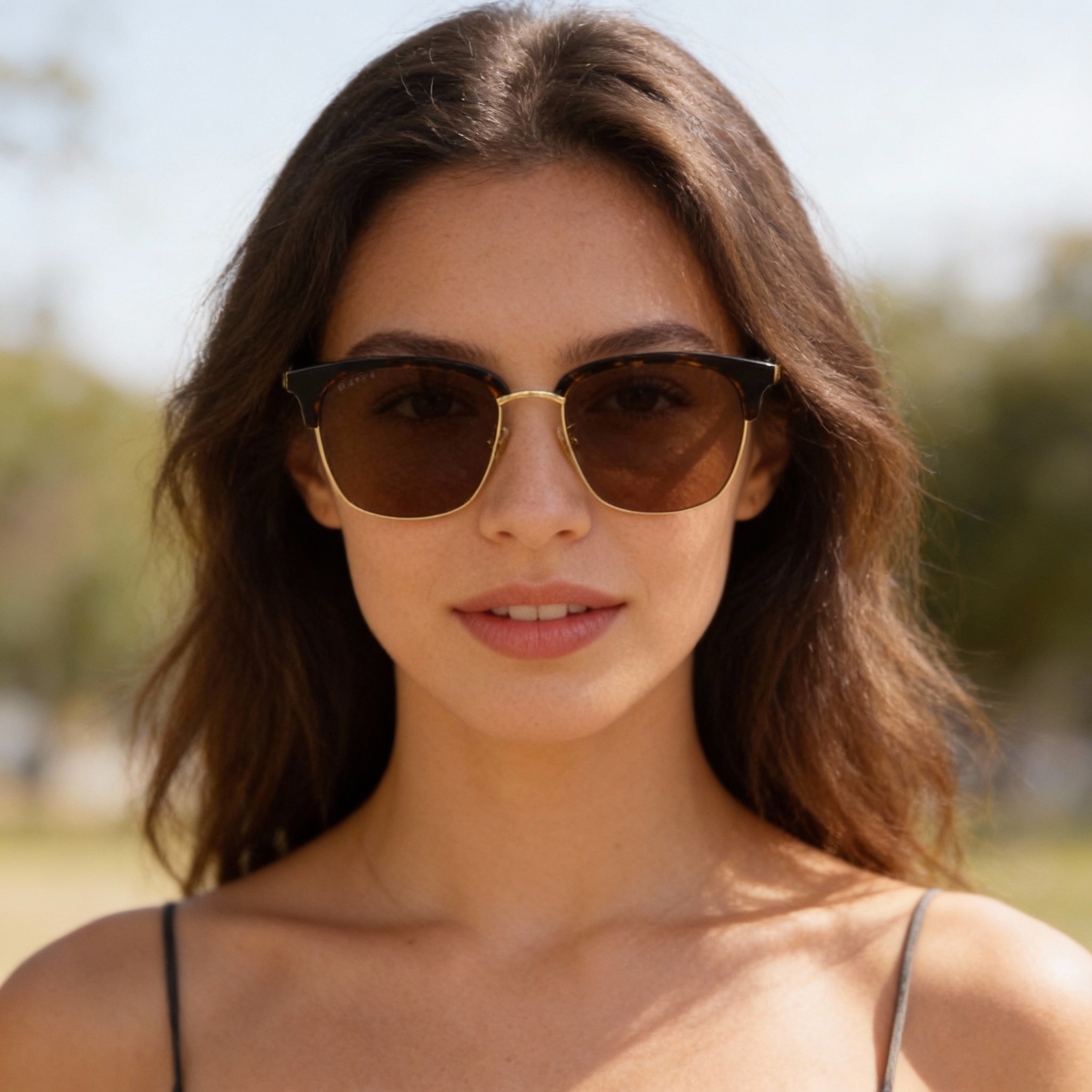 Gucci Unisex Square/Rectangle Havana Gold Brown Plastic Anti-Reflective UV Protection Sunglasses 55mm, Photo 5