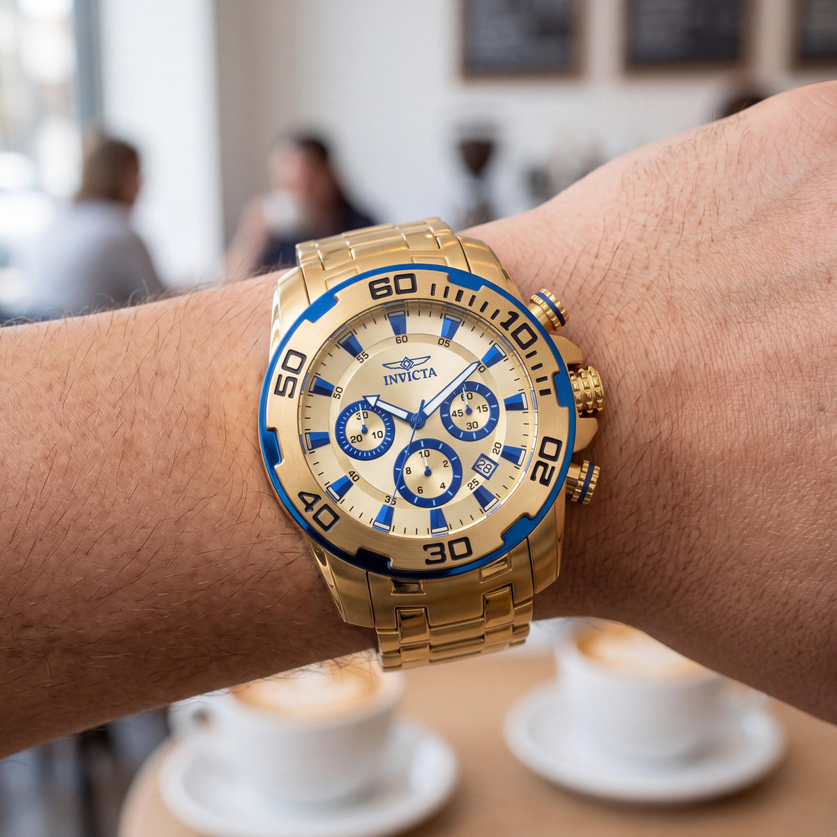 Invicta Men's Bracelet Watch, Gold-Tone Stainless Steel, Chronograph, Glow In The Dark, 50mm, 100m Water Resistant, Photo 4