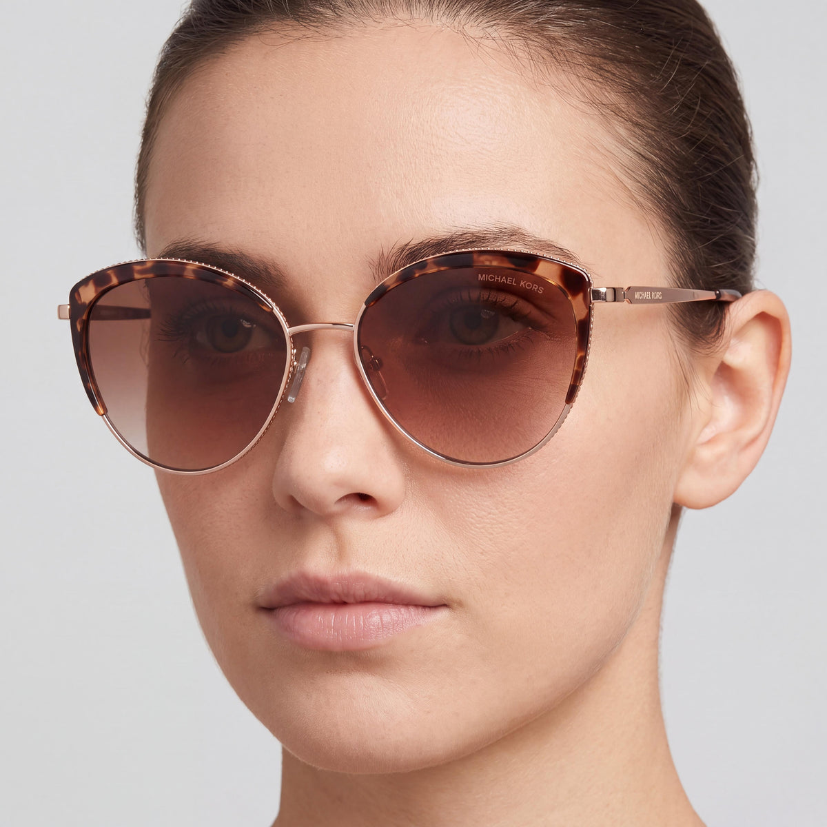 Michael Kors Key Biscayne Women's Rose Gold Metal Cat Eye Sunglasses with Brown Gradient Lenses, UV Protection, Non-Polarized, 56mm, Photo 3