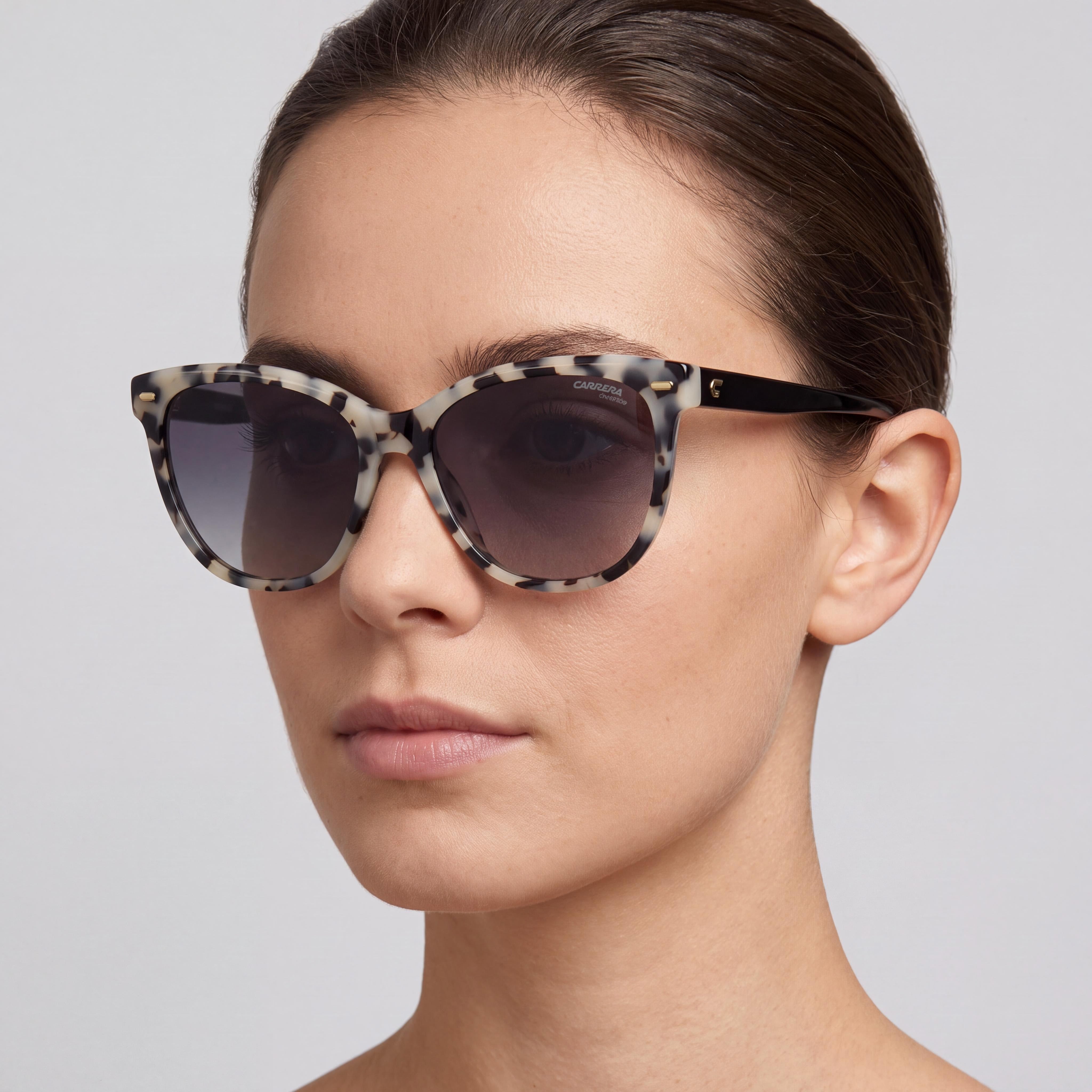 Gafas de Sol Polarizadas de Acetato para Mujer Carrera Modern, Marfil Habana Negro, Lentes Grises Degradadas 56-17-140, Photo 4