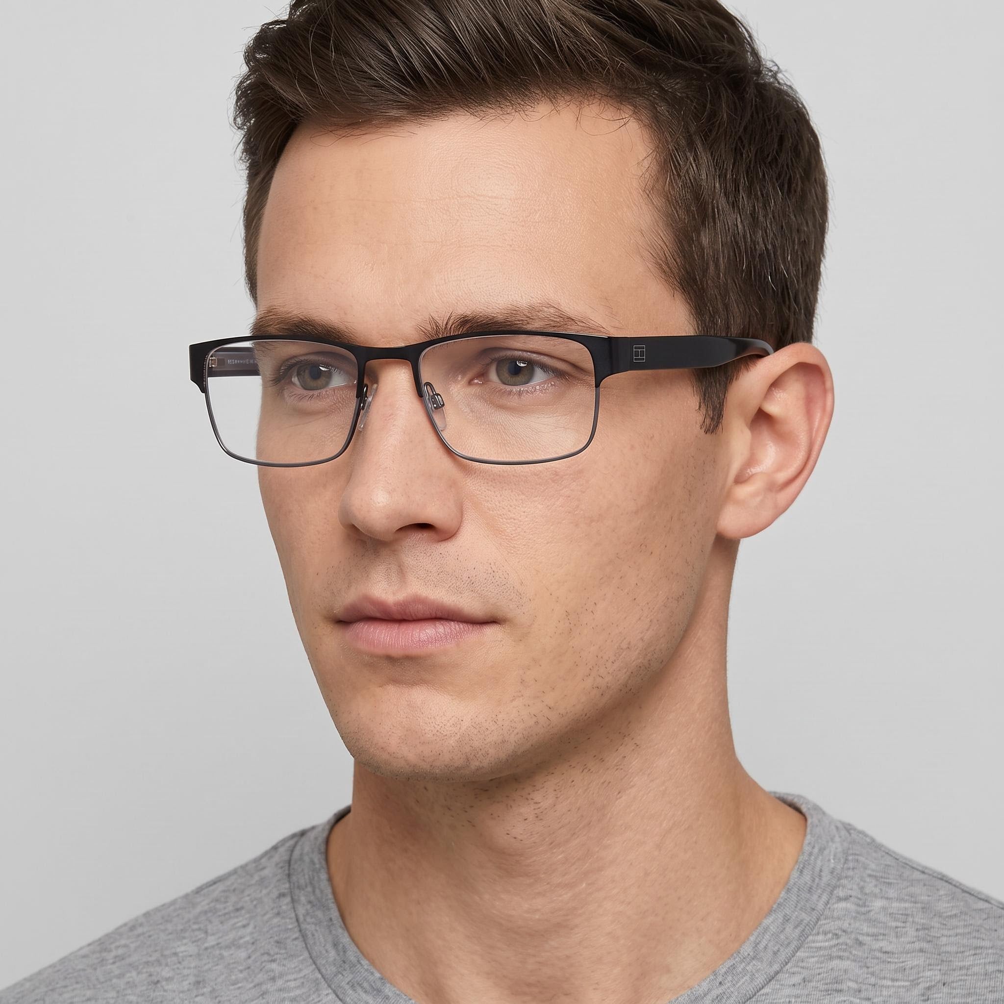 Tommy Hilfiger TH 2074 Gafas de hombre casuales de acero inoxidable, negro mate y dorado 55/19/145, Photo 5
