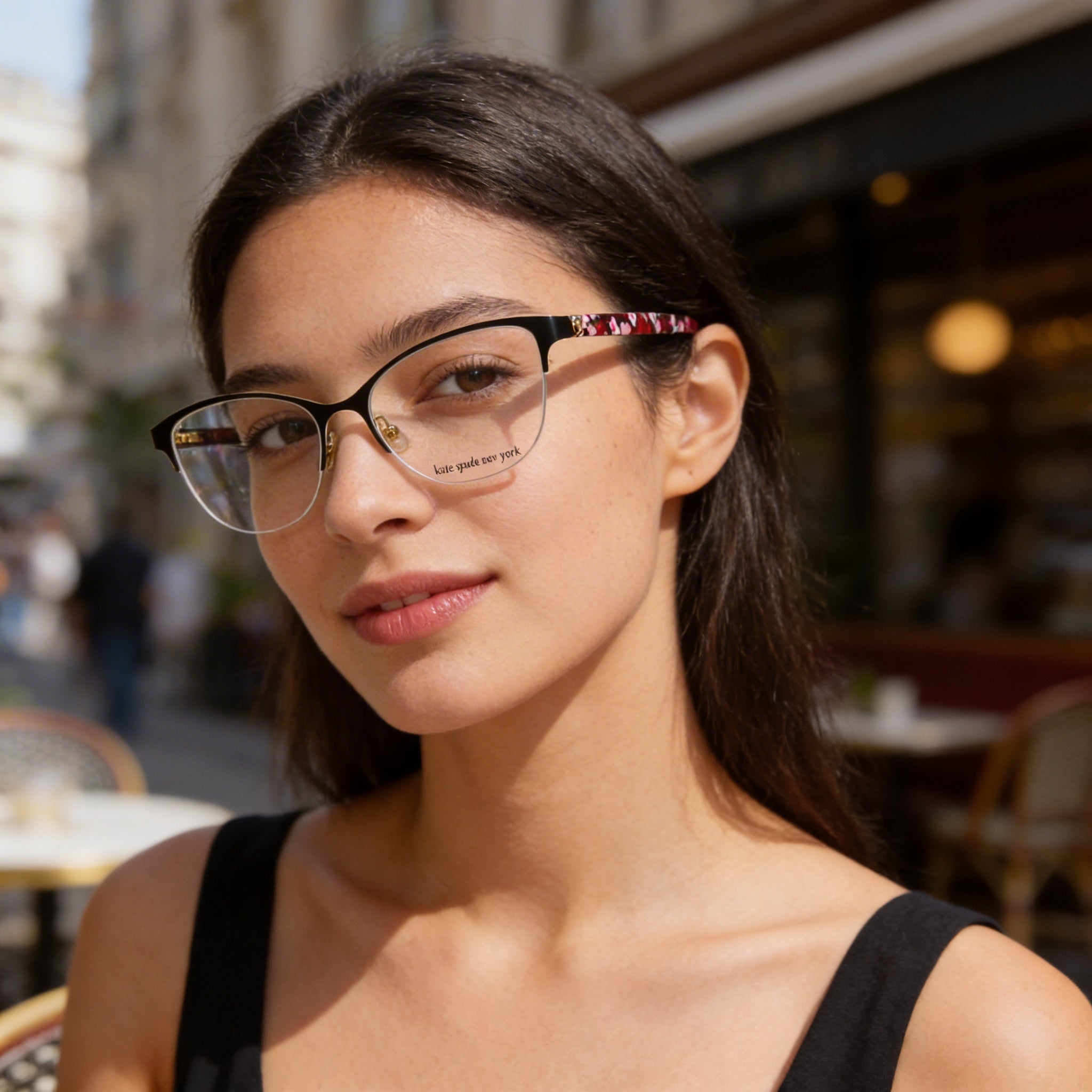 kate spade new york Adalina Women's Black Gold Alloy Steel Semi-Rim Cat Eye Eyeglasses 53mm, Photo 5