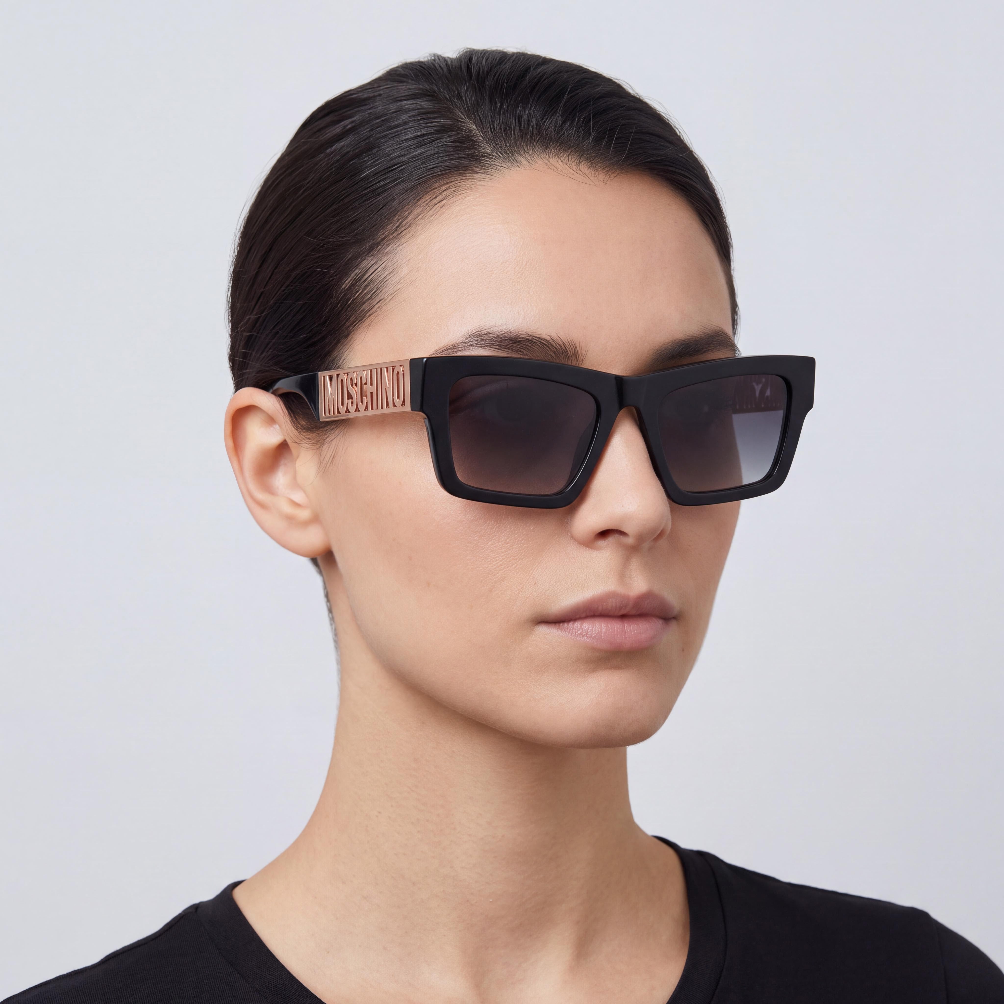 Moschino Casual. Women's Metall Frame Non-Polarized Sunglasses with Black Dark Grey Shaded Frame and Dark Grey Shaded Lenses 53-20-140mm, Photo 5
