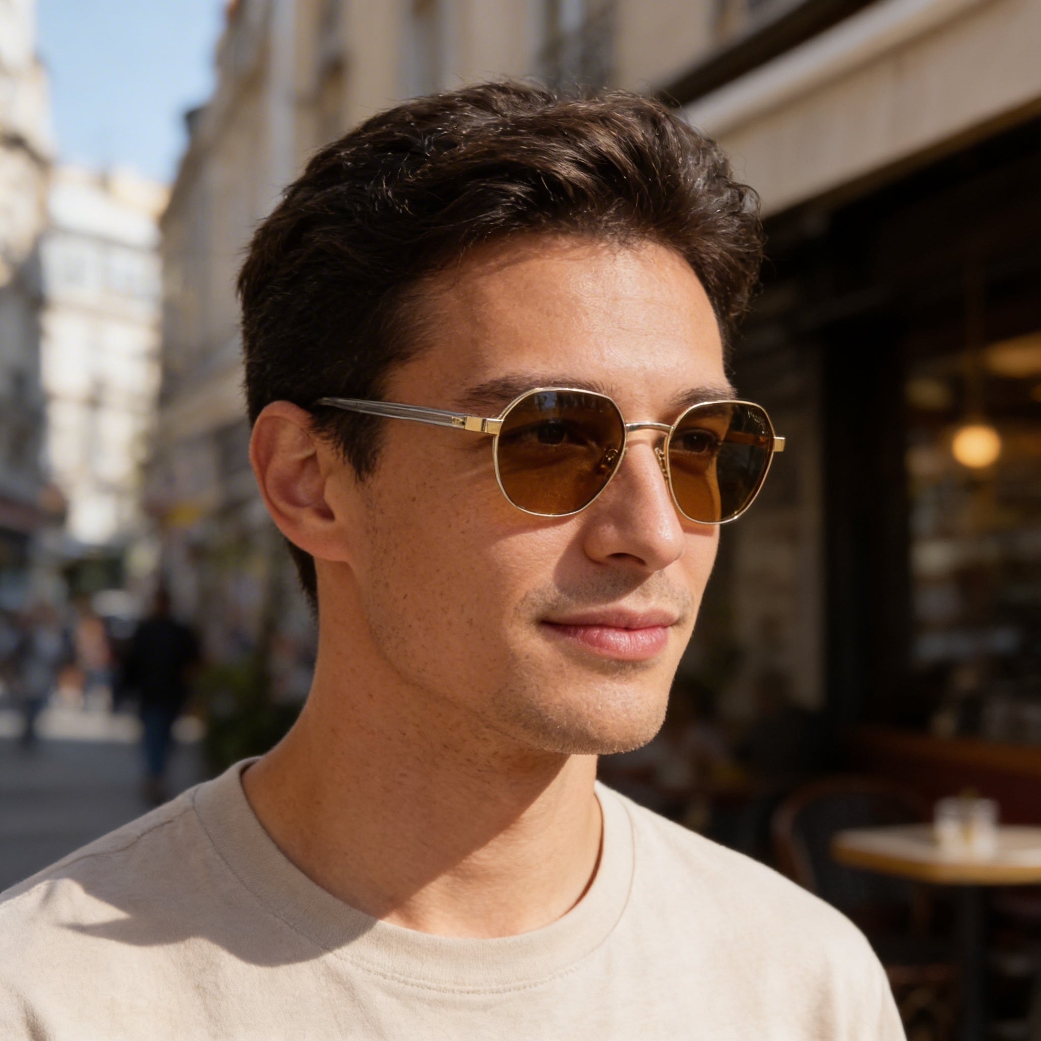 GUESS Modern Men's Pale Gold Metal Frame Sunglasses with Brown Lenses, UV Protection, Lens Width 51mm, Photo 4
