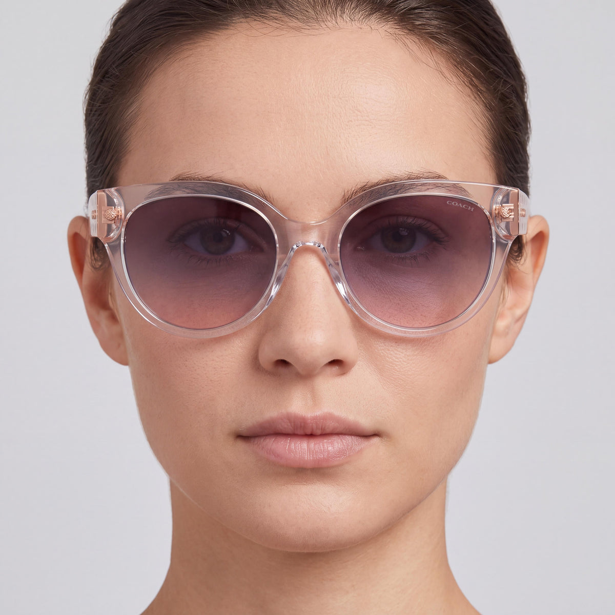 Coach Hc8393u Women's Round Plastic UV Protected Sunglasses, Transparent Clear Purple Blue Pink Gradient, 53mm, Photo 4
