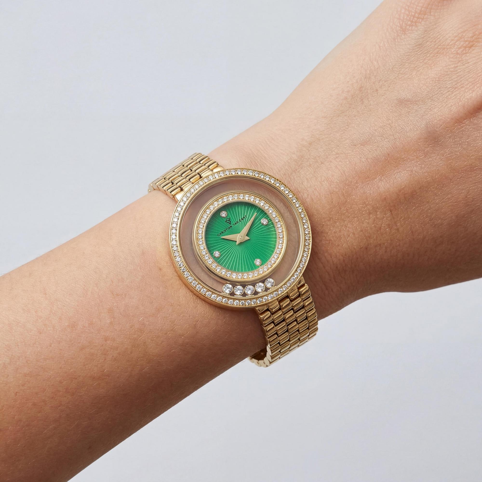 Reloj de cuarzo para mujer de Christian Van Sant, acero inoxidable, esfera verde, resistente al agua., Photo 3