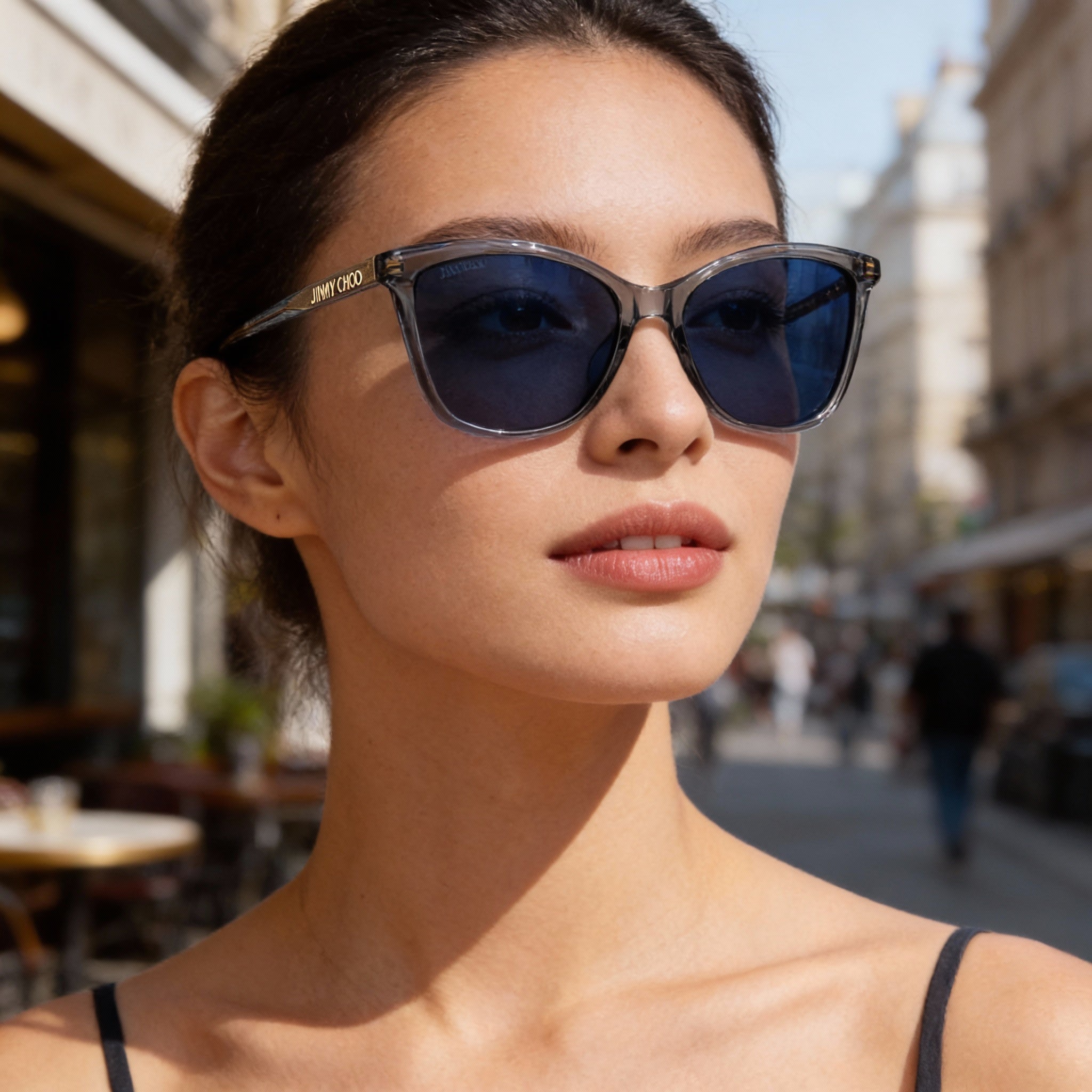 Jimmy Choo Classic Women's Grey Acetate Rectangular Glittery UV Protection Sunglasses 56mm, Photo 5