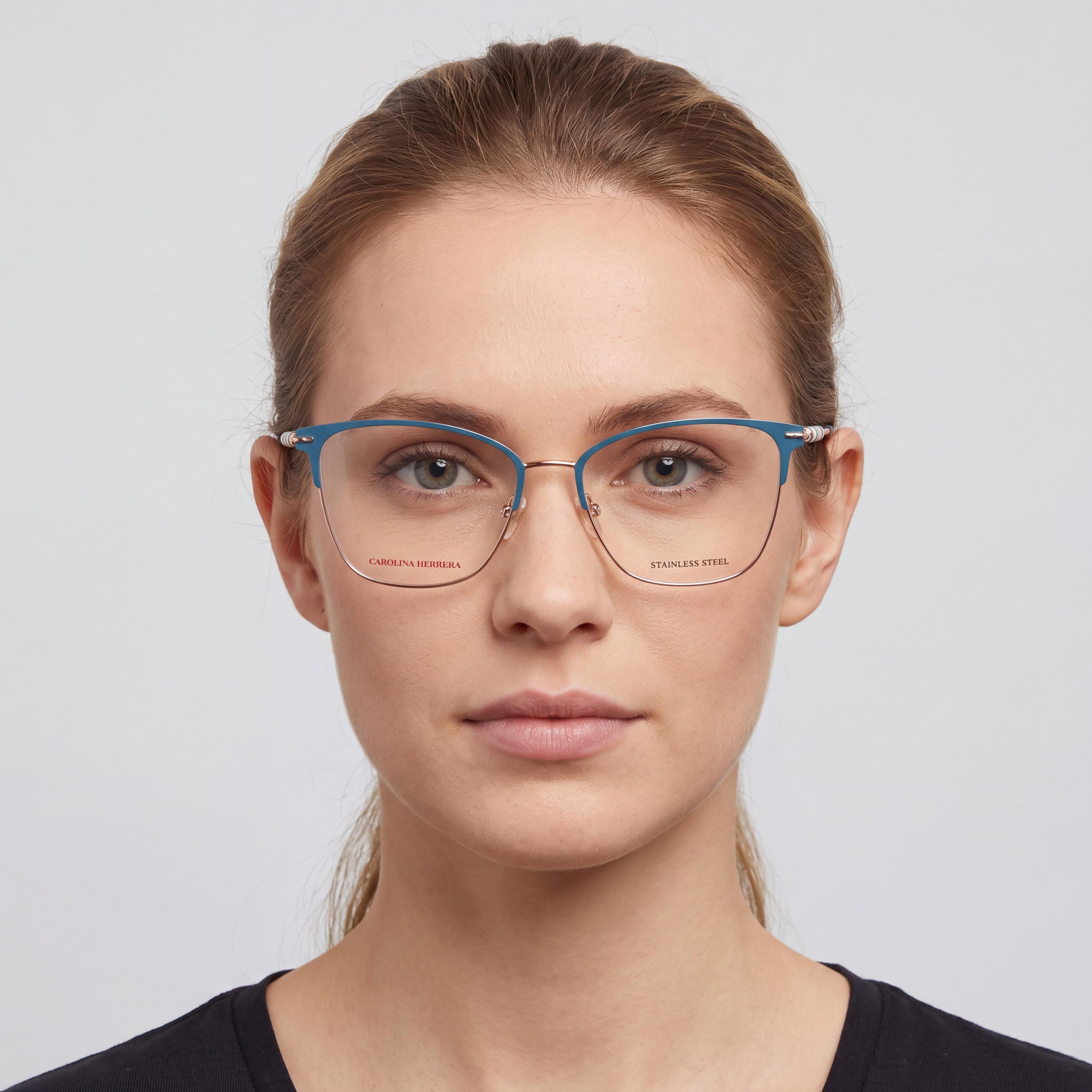 CAROLINA HERRERA CH 0040 Women's Rectangular Stainless Steel Gold Green Eyeglasses 54-16-140, Photo 4