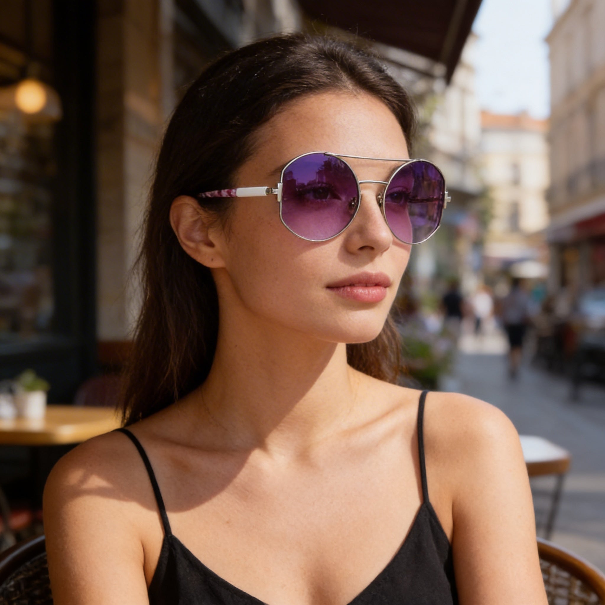 Tom Ford Contemporary Women's Palladium Metal Pilot Full Rim Sunglasses with Gradient Purple Lenses, 60mm, Photo 6