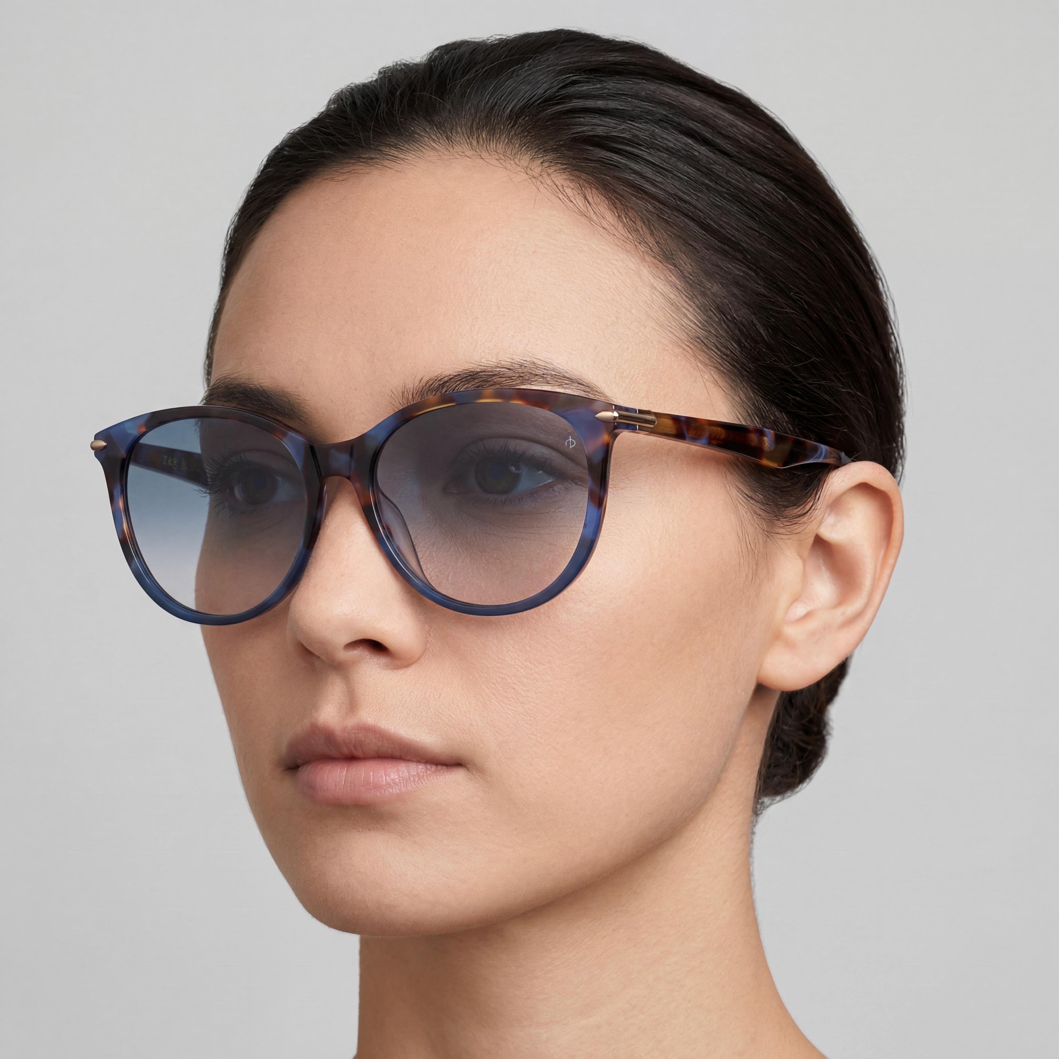 Rag & Bone Rnb1020/s Women's Acetate Eyewear, Blue Havana Frame, Blue Double Shade Peach Lenses 54mm, Photo 4