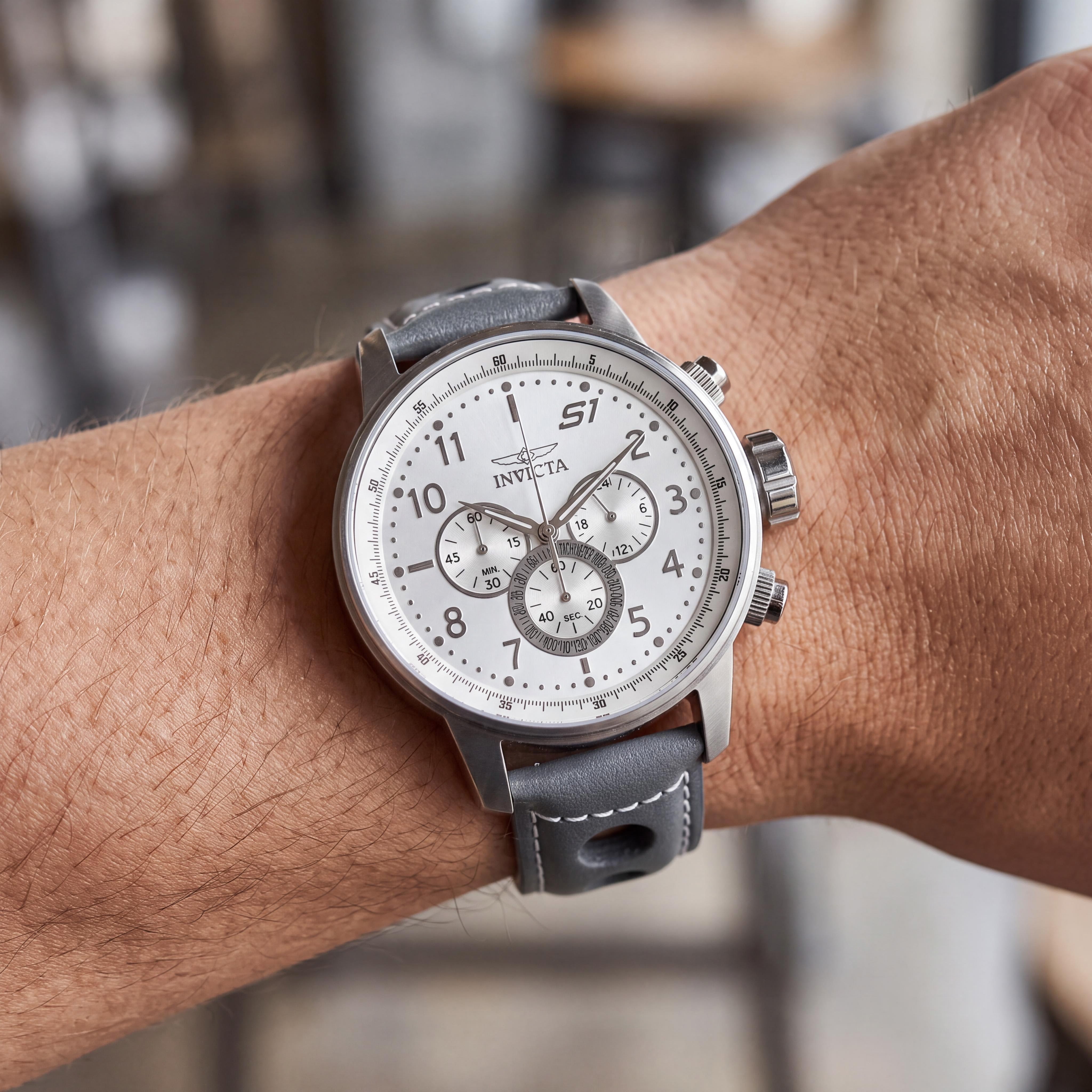 Invicta S1 Rally 25723 Unisex Chronograph Quartz Silver Stainless Steel White Dial Grey Leather 48mm Watch, Photo 4