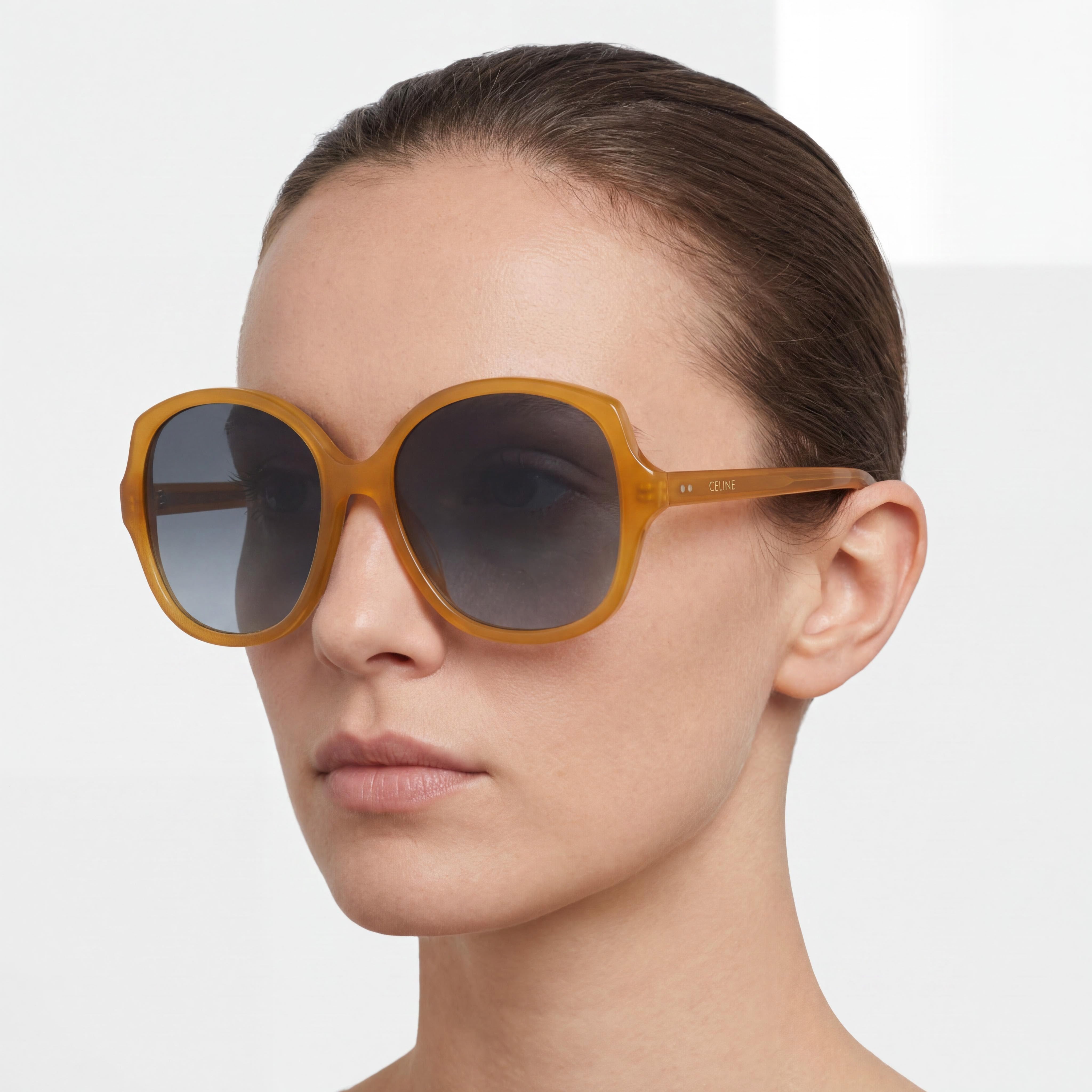 Gafas de sol de acetato Celine para mujer, montura color miel lechoso, lentes degradadas grises RX, 100 % de protección UV, Photo 3