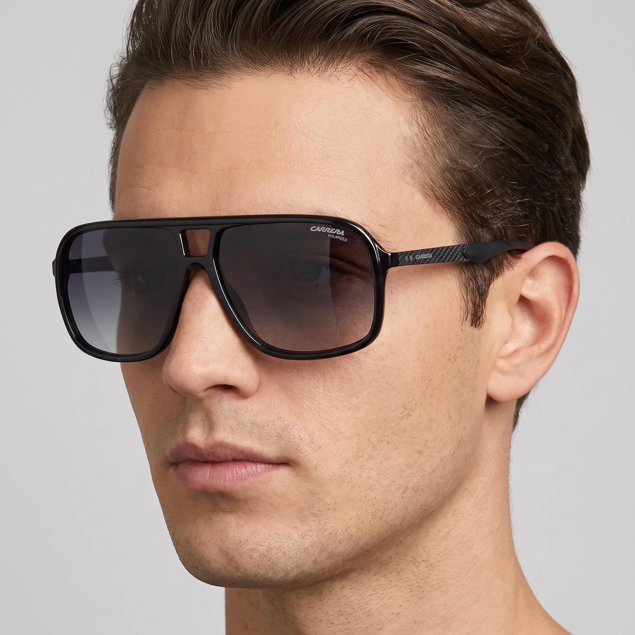 Carrera Gafas de sol de piloto de poliamida negra para hombre Carrera 8035/S con protección UV y cristales grises sombreados de 61 mm, Photo 4