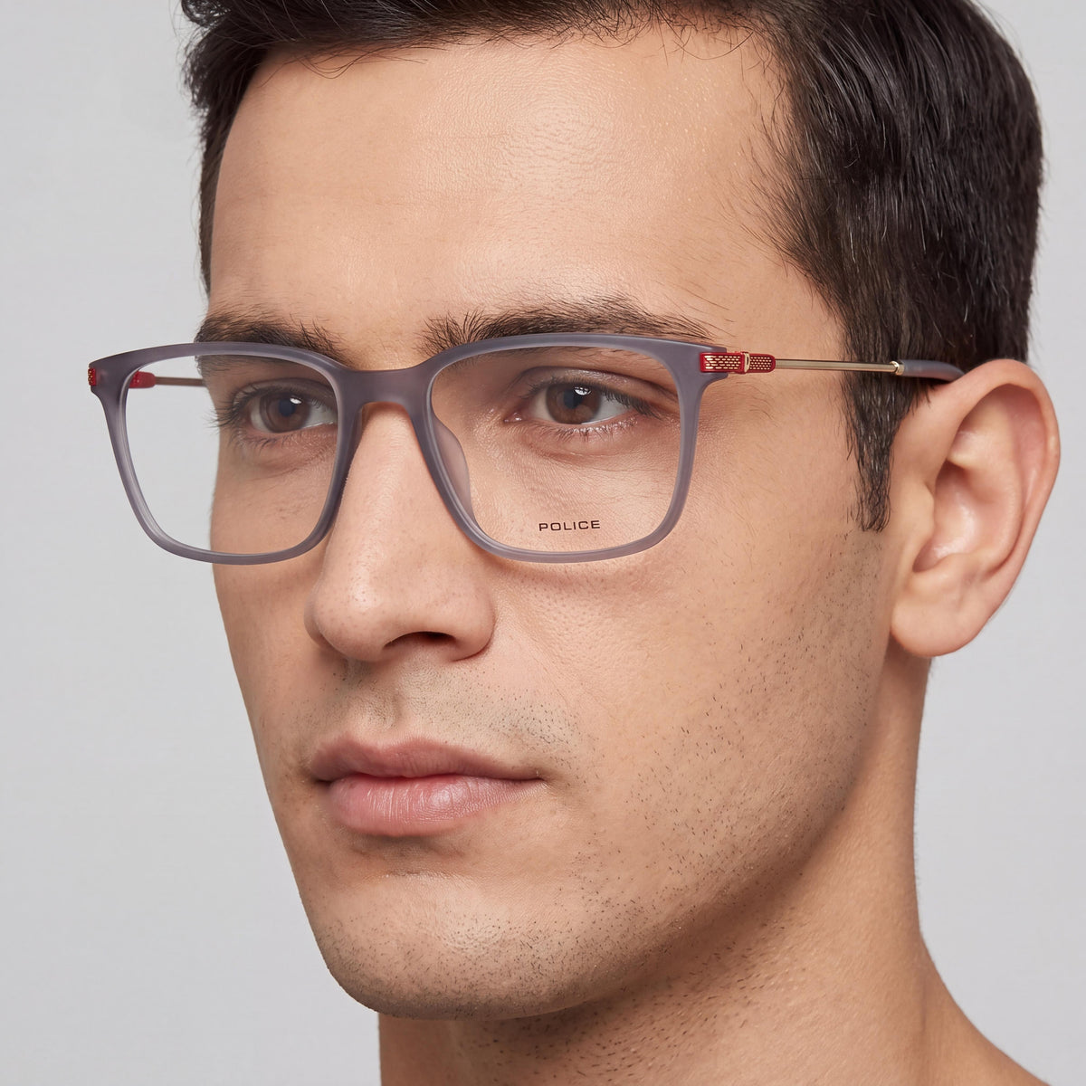 Gafas graduadas Police Vplg77 para hombre, cuadradas, de acetato y metal combinados, color gris transparente, tamaño 53-17-145, Photo 3
