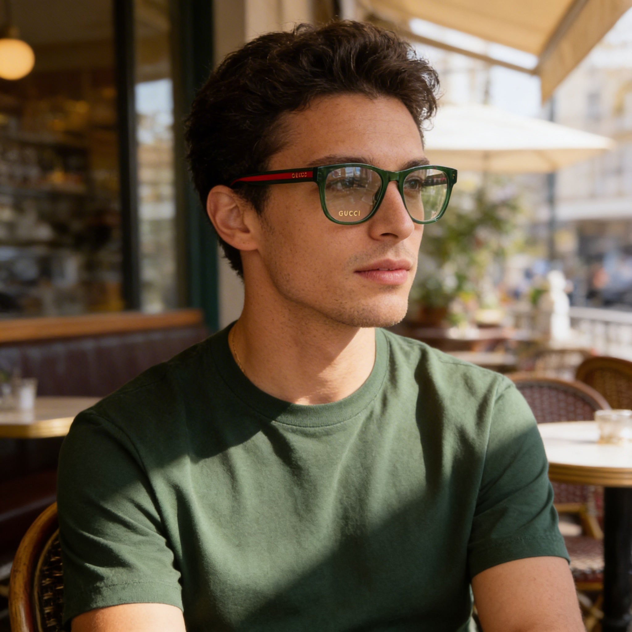 Gucci GG0004ON 011 Men's 2022 Translucent Green Acetate Square Full Rim Eyeglasses Clear Lens 53mm, Photo 4