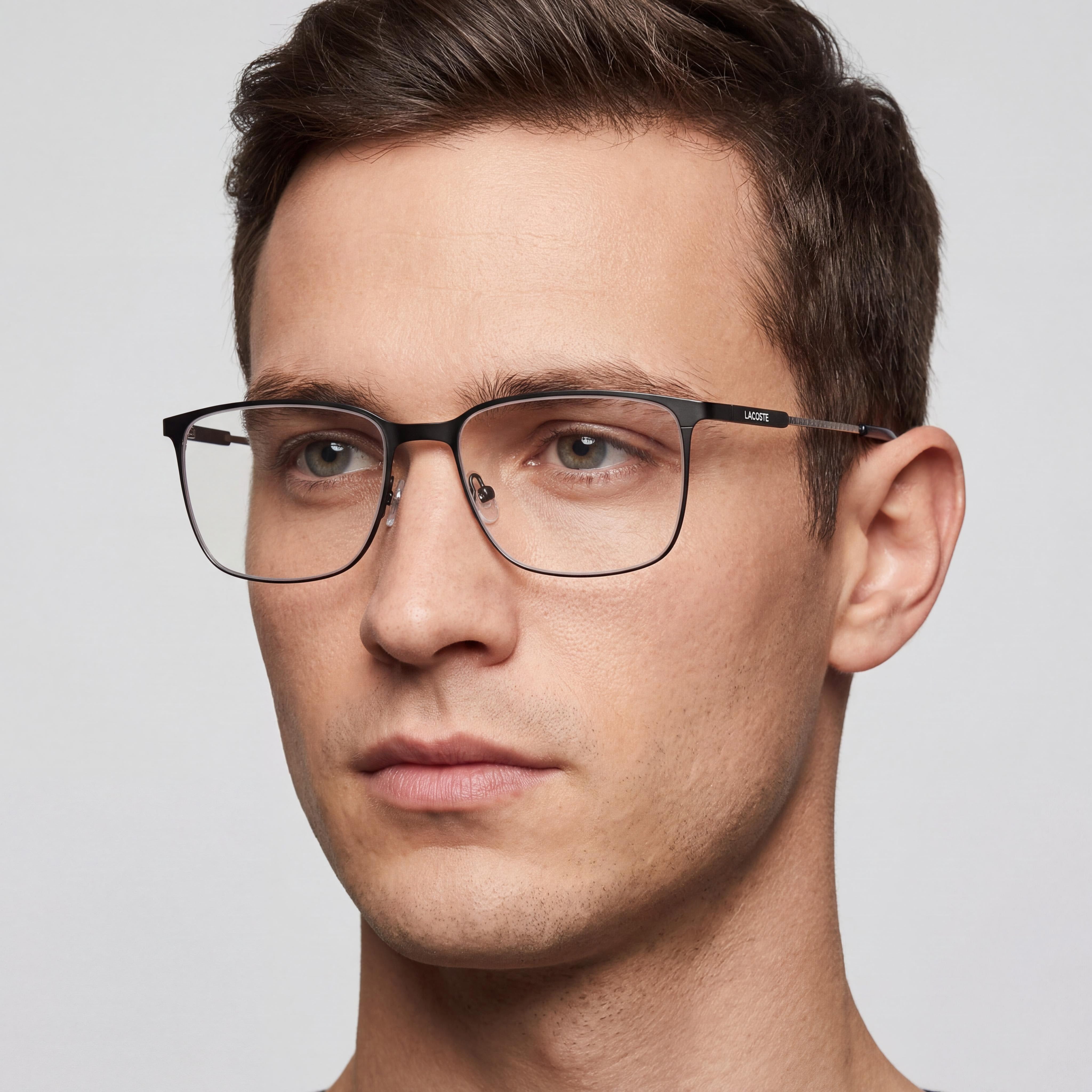 Lacoste Casual Men's Ophthalmic Eyeglasses with Matte Dark Grey Frame and Transparent Plastic Lenses 55mm, Photo 4
