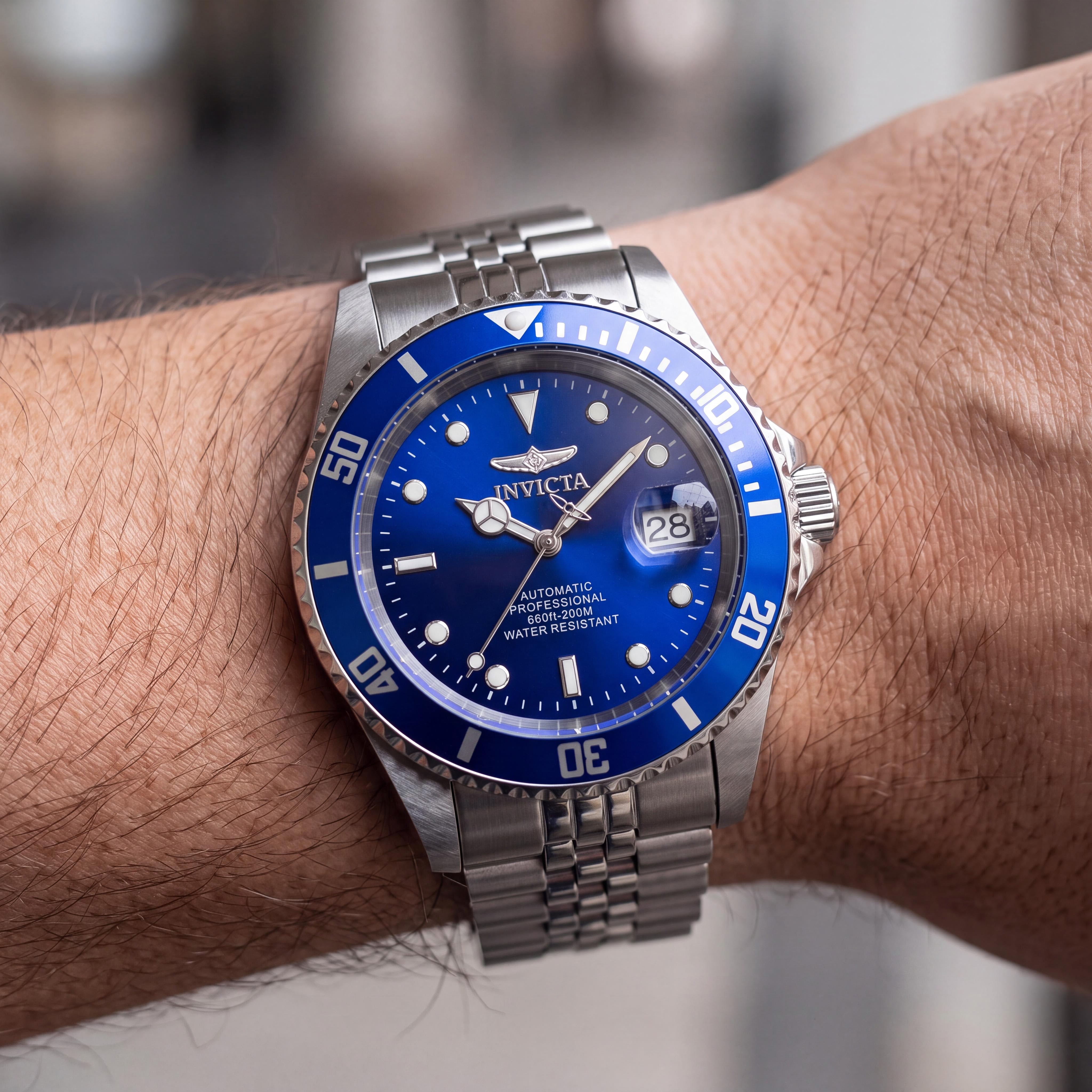 Invicta Diver Chronograph Men's Stainless Steel Case & Band Blue Dial Water Resistant Watch 42mm, Photo 4
