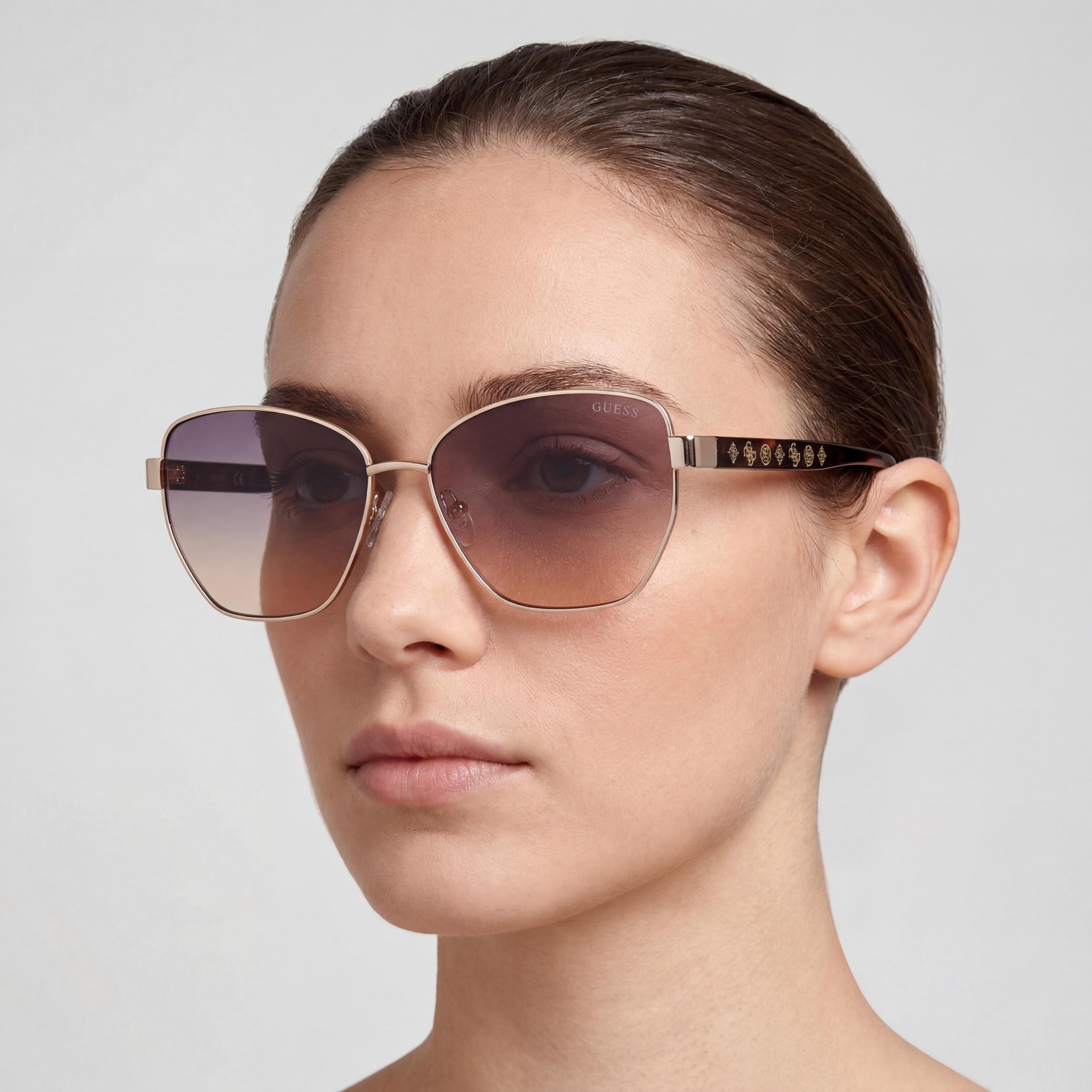 Guess GEOMETRIC Women's Pale Gold Metal Frame Non-Polarized Gradient Brown Lenses UV Protected Sunglasses 56mm, Photo 4